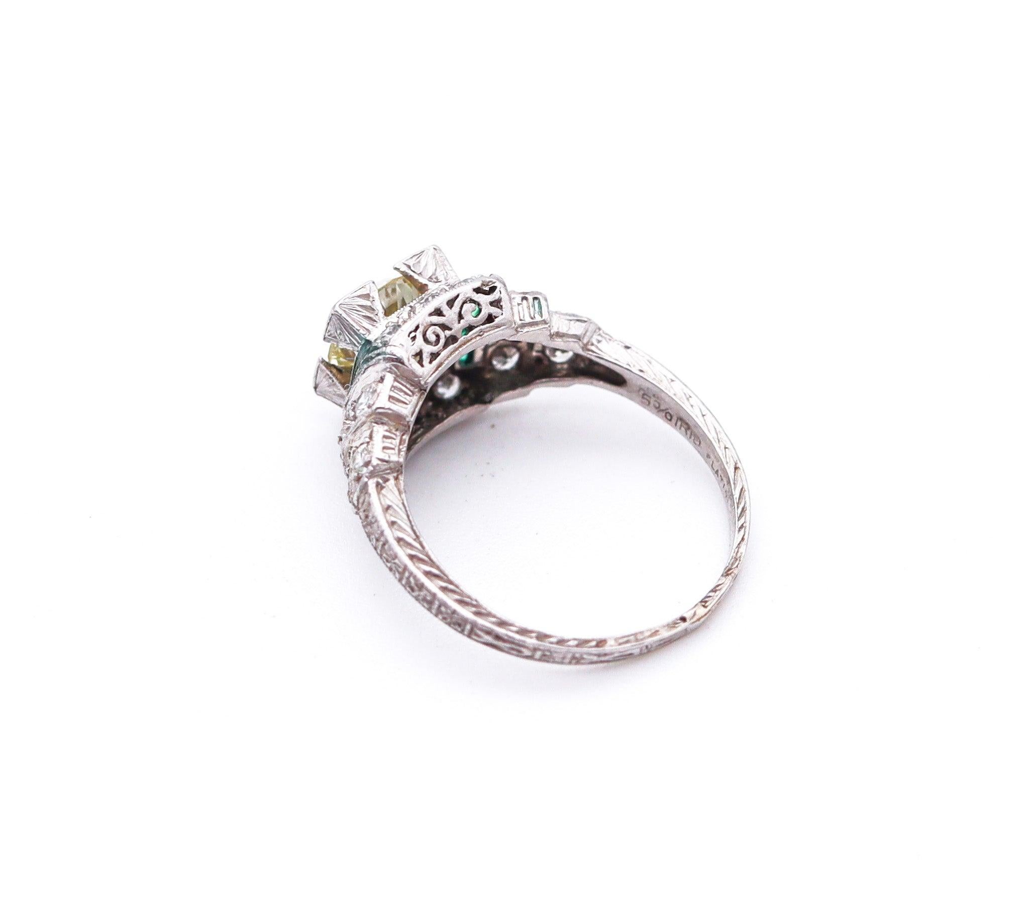 Women's LAMBERT BROTHERS 1925 Art Deco Ring 950 Platinum With 1.33 Ctw Rose Cut Diamonds