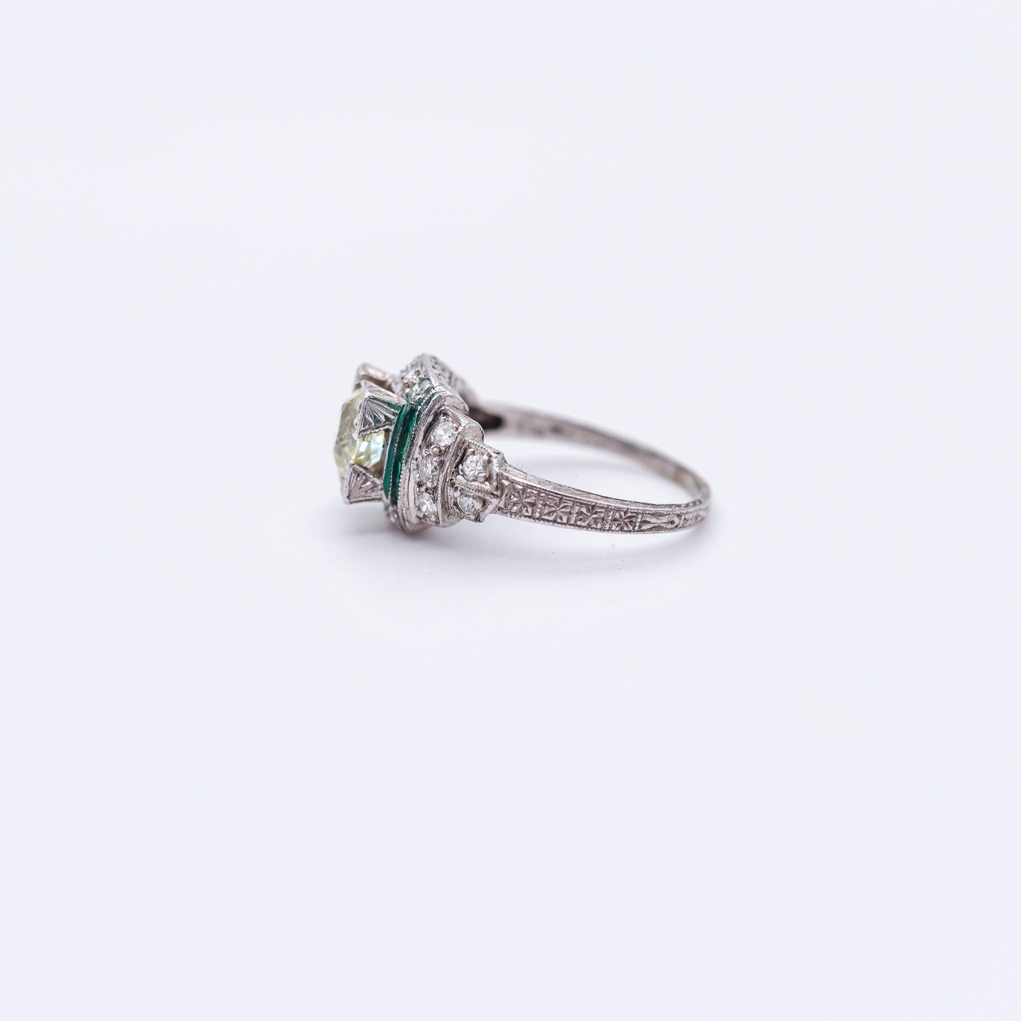 LAMBERT BROTHERS 1925 Art Deco Ring 950 Platinum With 1.33 Ctw Rose Cut Diamonds 1