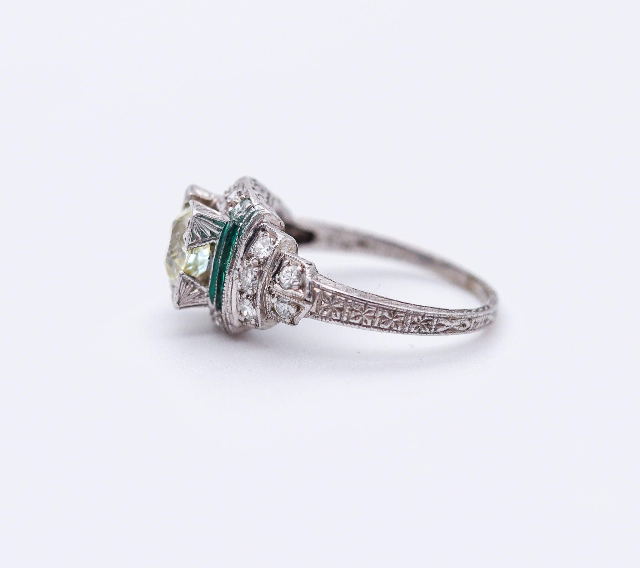 LAMBERT BROTHERS 1925 Art Deco Ring 950 Platinum With 1.33 Ctw Rose Cut Diamonds 2