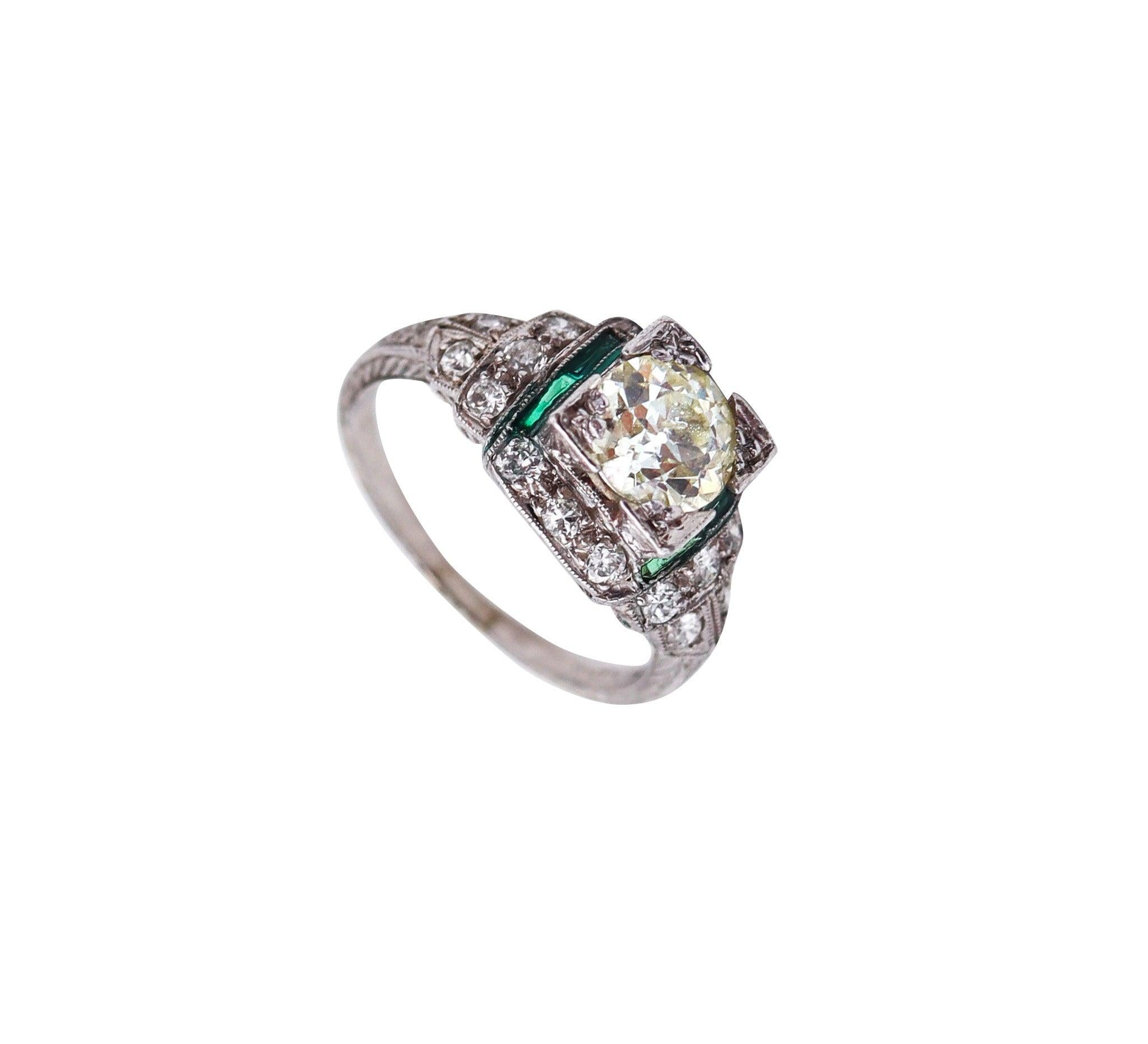 LAMBERT BROTHERS 1925 Art Deco Ring 950 Platinum With 1.33 Ctw Rose Cut Diamonds 3
