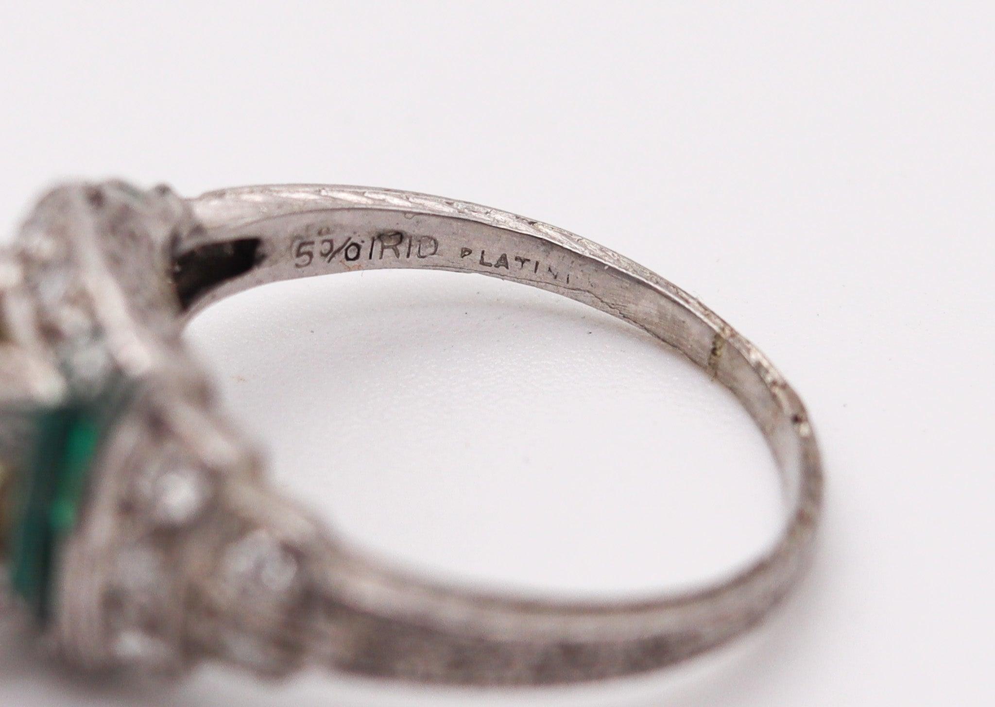 LAMBERT BROTHERS 1925 Art Deco Ring 950 Platinum With 1.33 Ctw Rose Cut Diamonds 4