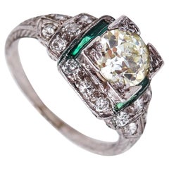 LAMBERT BROTHERS 1925 Art Deco Ring 950 Platinum With 1.33 Ctw Rose Cut Diamonds