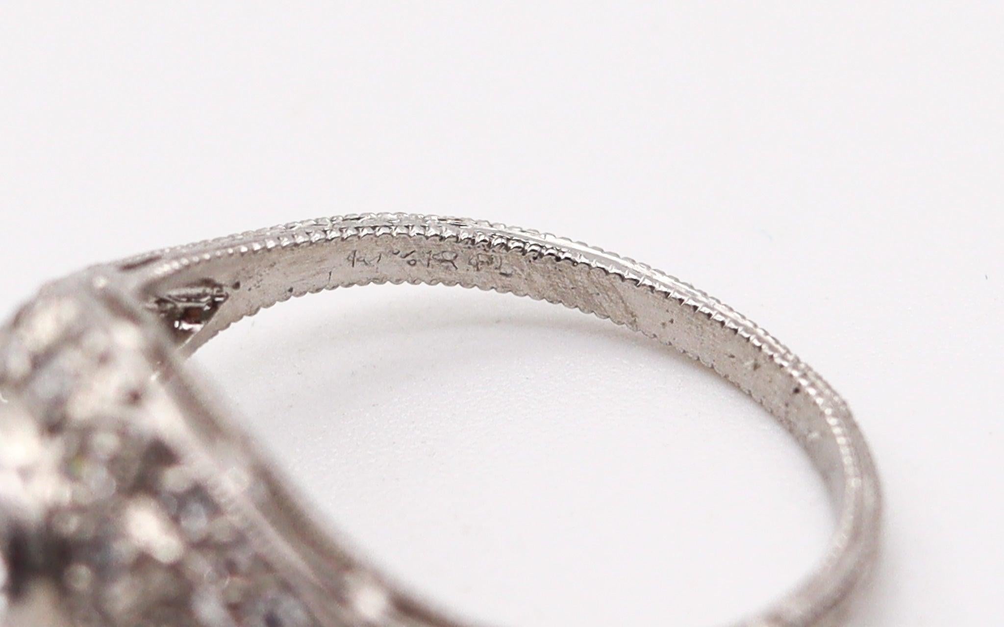 LAMBERT BROTHERS 1925, bague Art déco en platine avec diamants de taille européenne en vente 1