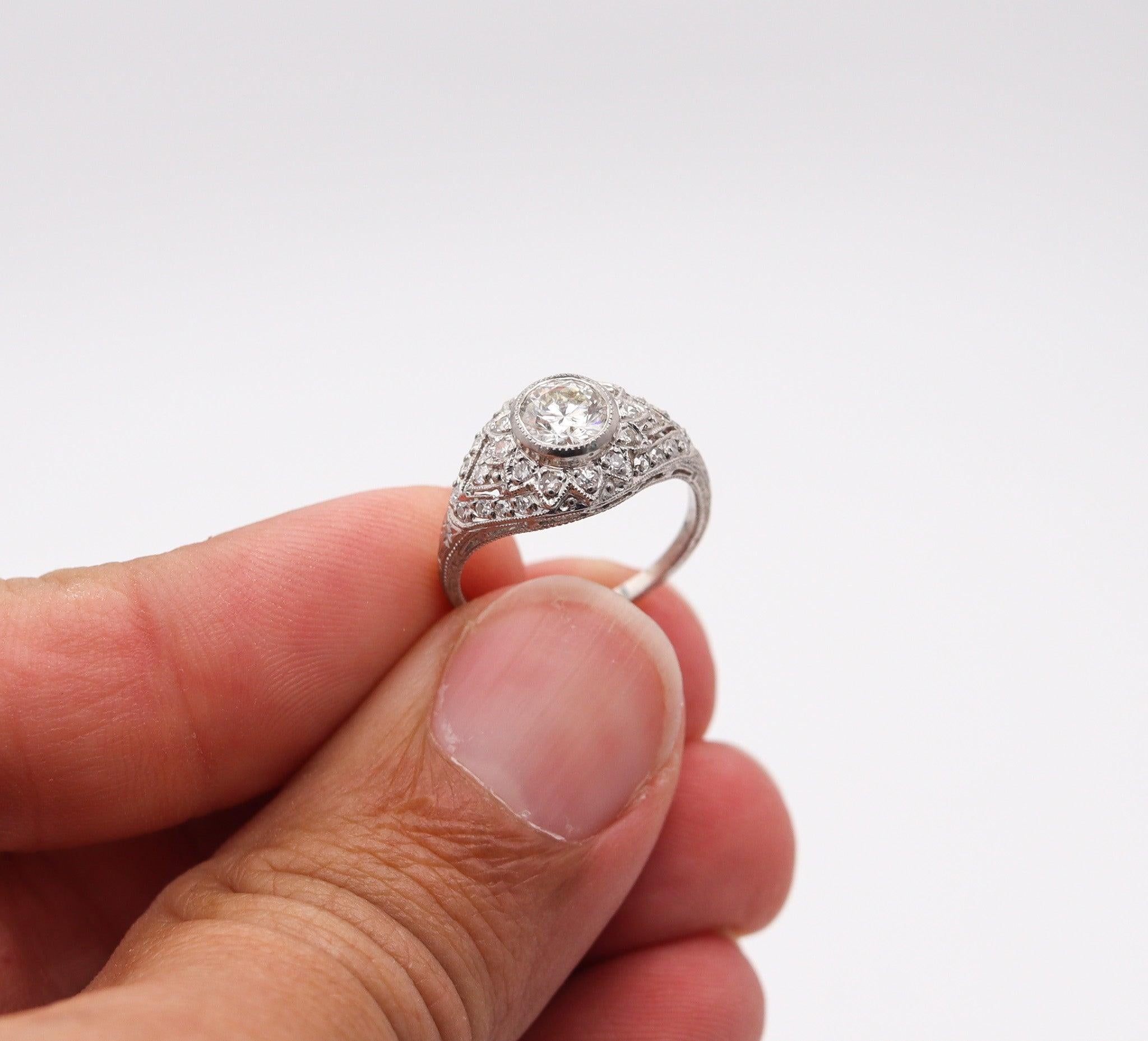 LAMBERT BROTHERS 1925, bague Art déco en platine avec diamants de taille européenne en vente 2