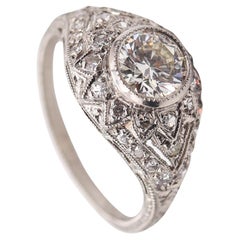 LAMBERT BROTHERS 1925 Art Deco Ring In Platinum With European Cut Diamonds