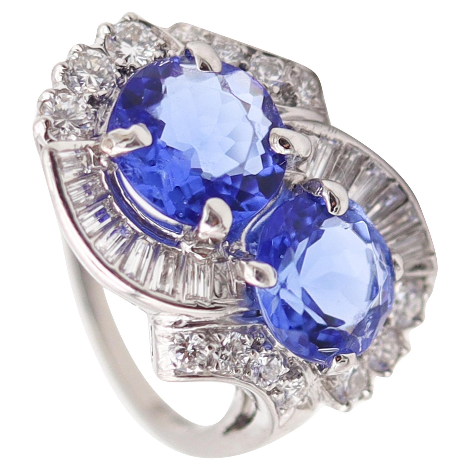 LAMBERT BROTHERS 1925 Art Deco Toi Et Moi Ring In Platinum Sapphires & Diamonds