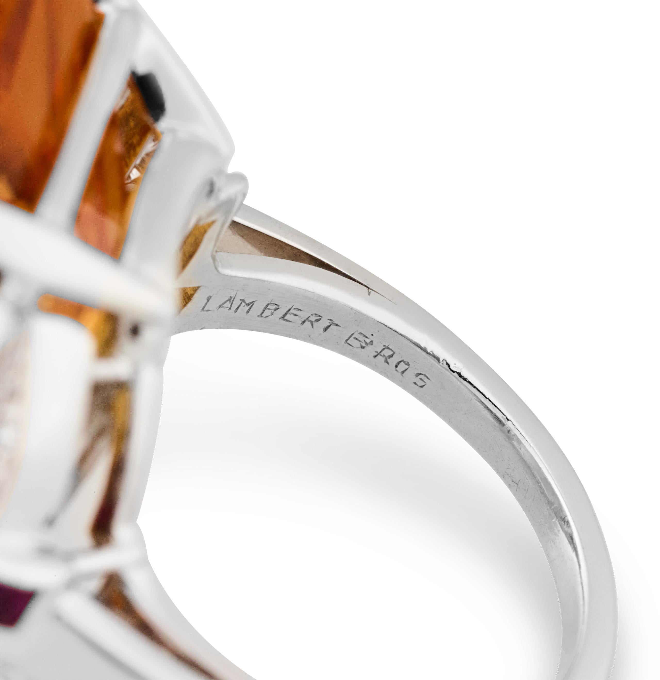 Lambert Brothers Art Deco Citrine Ring, 23.35 Carats (Smaragdschliff) im Angebot