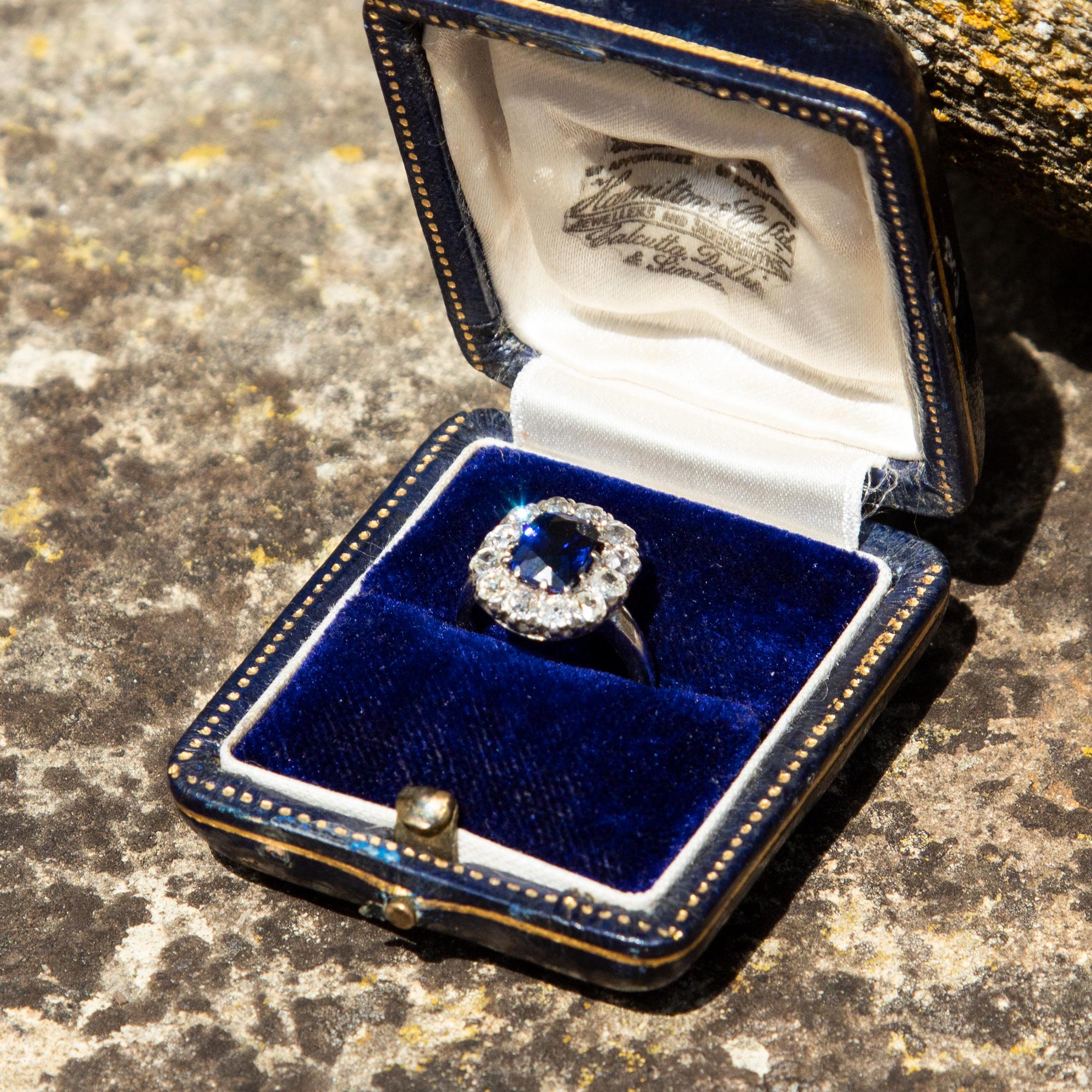 Lambert Brothers Saphire and Diamond Cluster Ring In Good Condition In Chipping Campden, GB