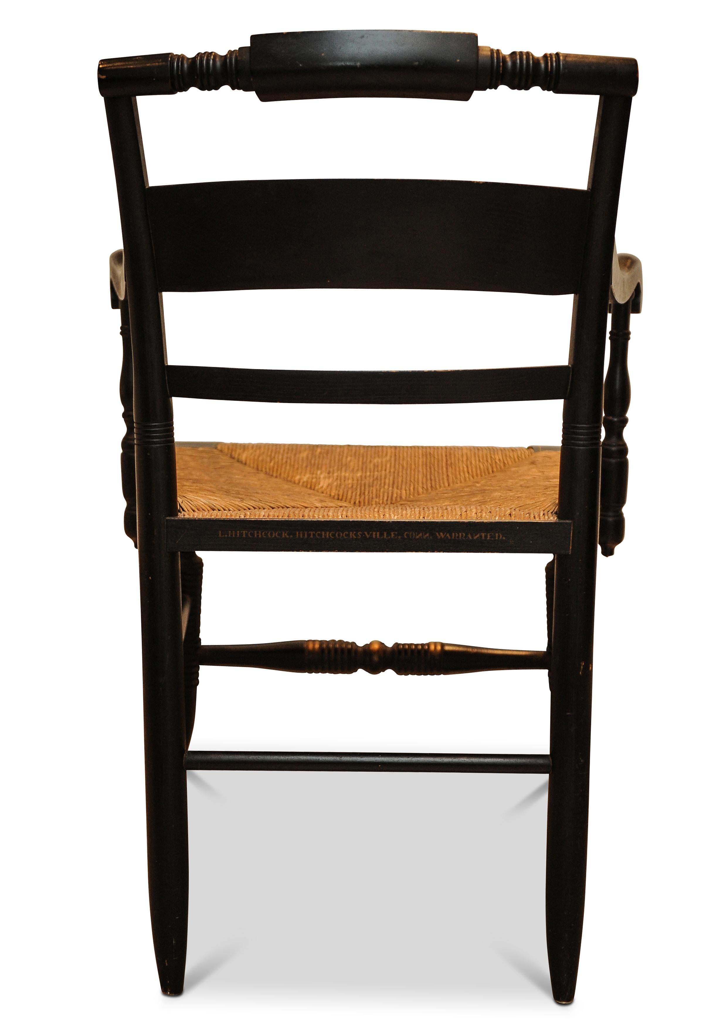 Ebonized Antique American Maple Gilt & Ebonised Frame & Rush Seat Chair For Sale