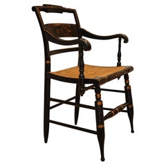 Antique American Maple Gilt & Ebonised Frame & Rush Seat Chair