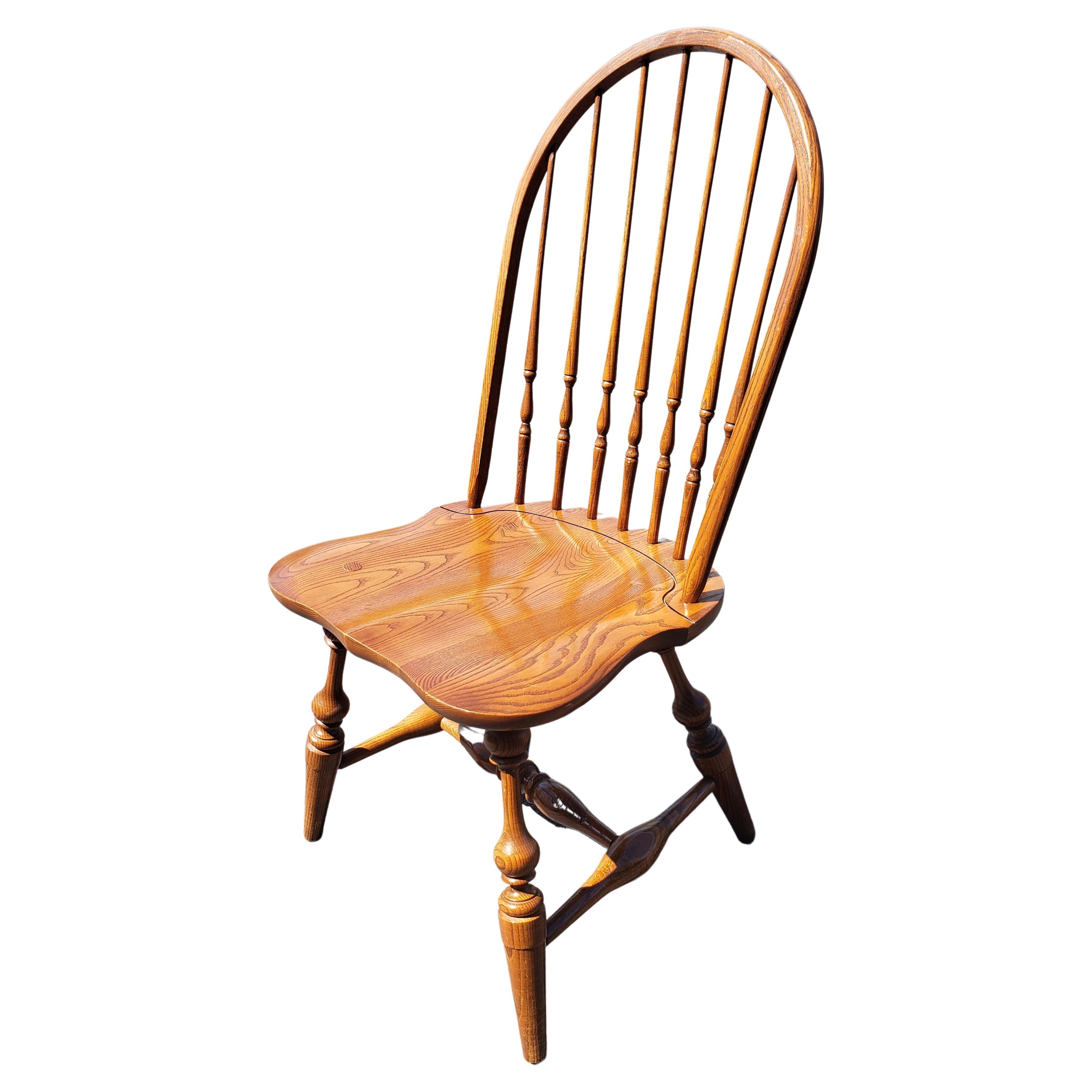American Classical Lambert Hitchcock Quarter Sawn Oak Mission Saddle Seat Dining Chairs, a Set