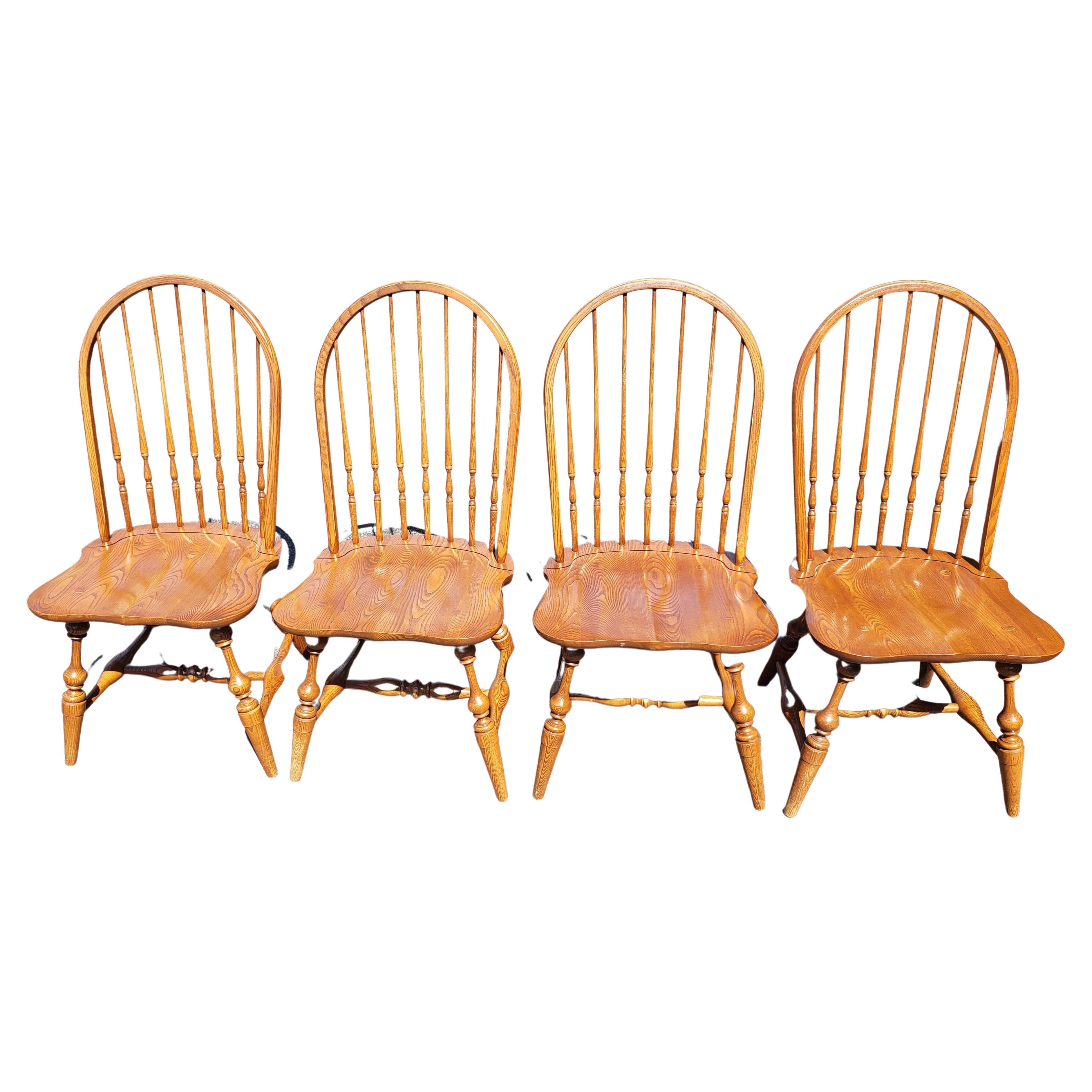 20th Century Lambert Hitchcock Quarter Sawn Oak Mission Saddle Seat Dining Chairs, a Set