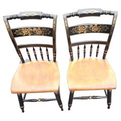 Lambert Hitchcock Stenciled Ornate Ladder Spindle Back Side Chairs, a Pair
