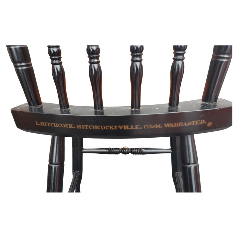 Lambert Hitchcock Stenciled Ornate Ladder Spindle Back Side Chairs, a