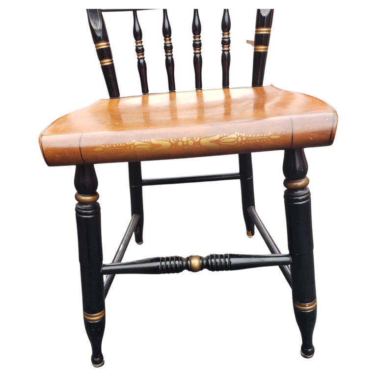 Lambert Hitchcock Stenciled Ornate Ladder Spindle Back Side Chairs, a