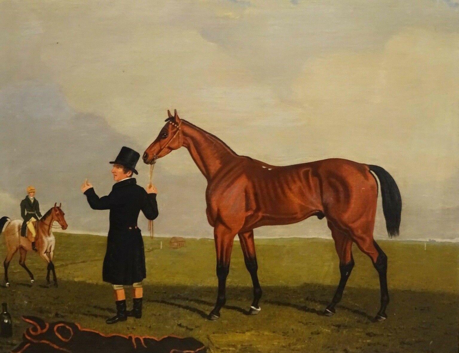 Portrait Of Archibald, with Owner Colonel Peel & Jockey, 19th Century - Painting by Lambert Marshall