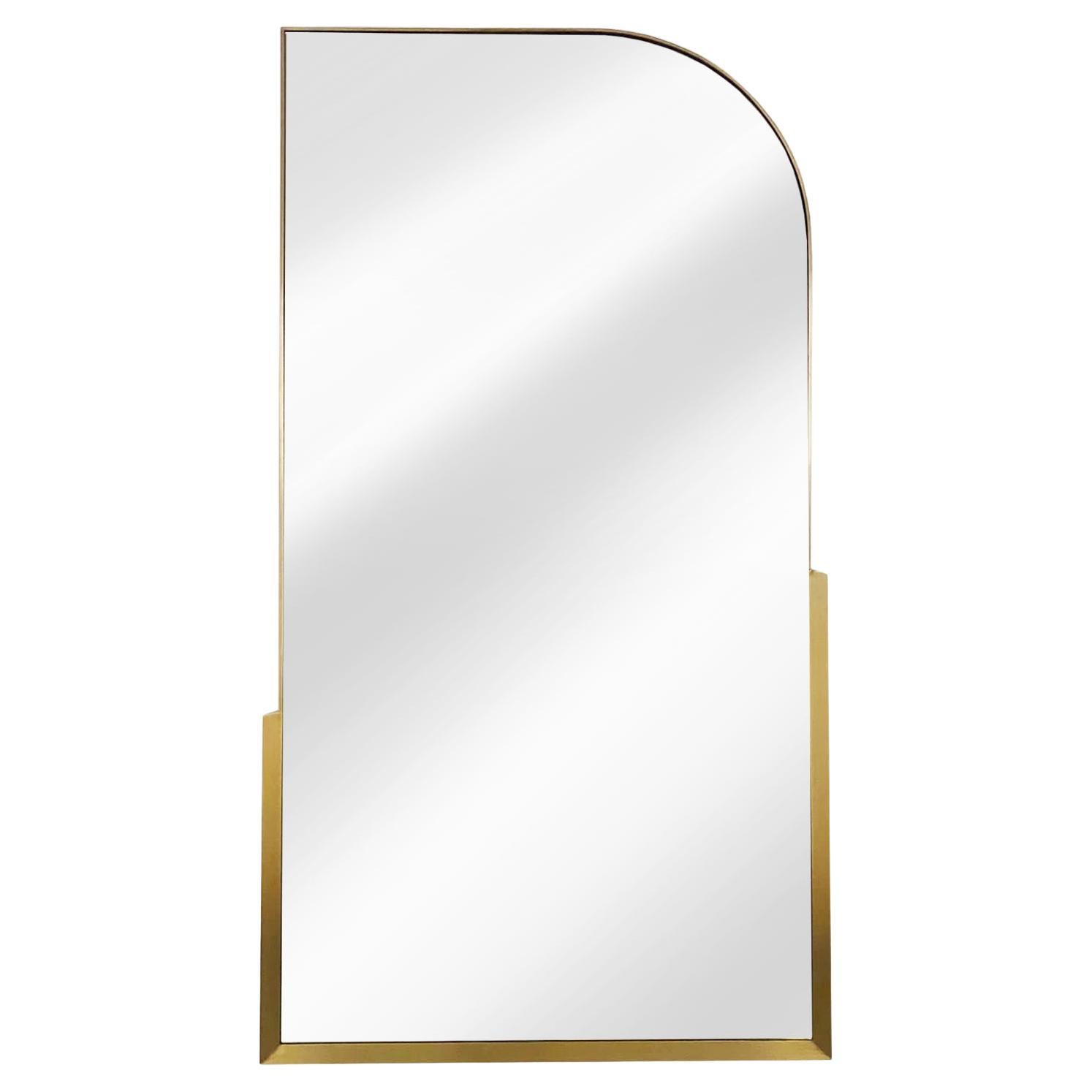 Irregular Shaped Curve Mirror, Double Thickness Brass Frame, Contemporary Design For Sale