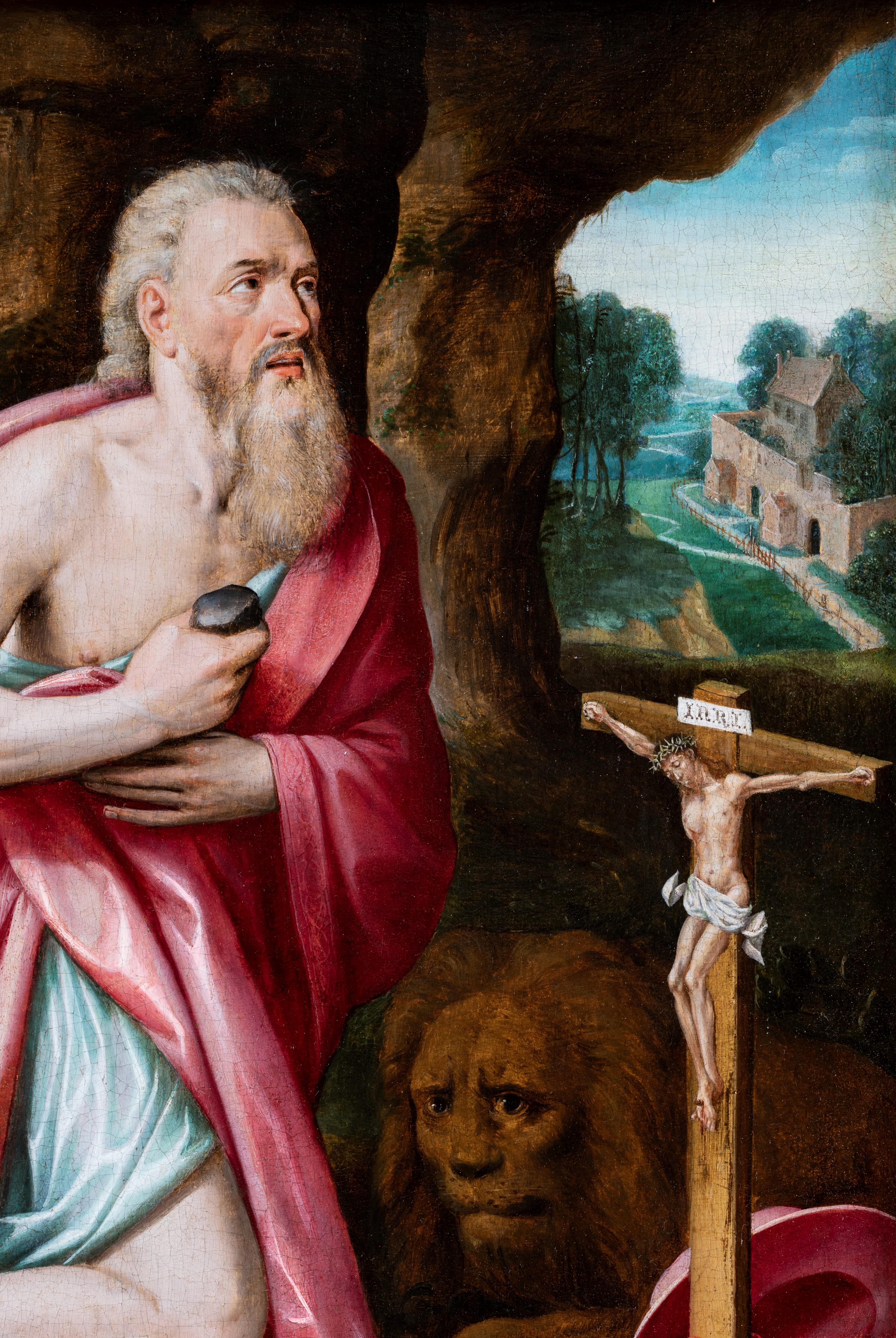 Saint Jerome, Antwerp, 16th century, circa 1550, cercle of Lambert Van Noort For Sale 5