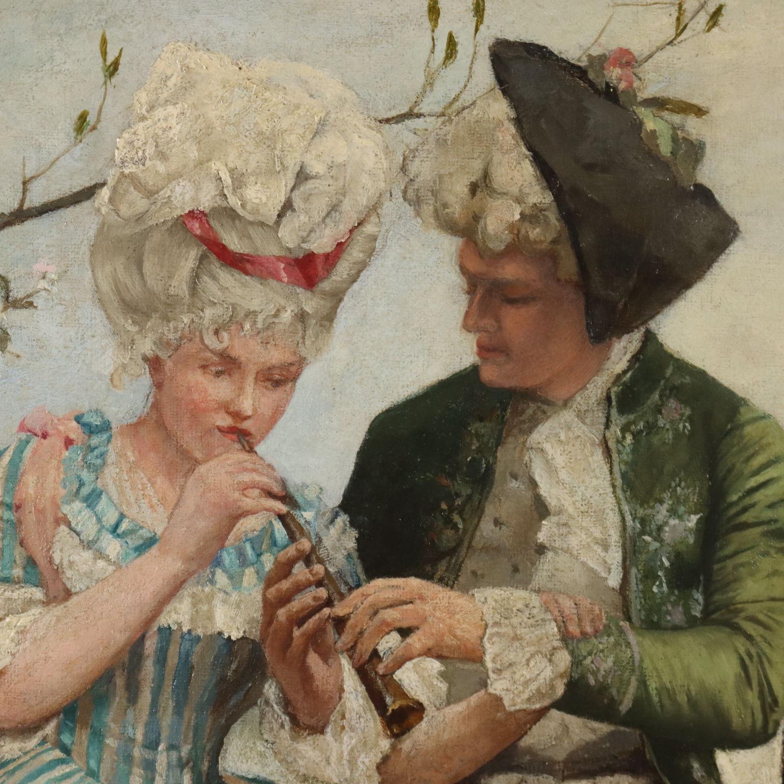 Scena di Corteggiamento 1887 - Figurative Painting Brown di Lambert von Babo