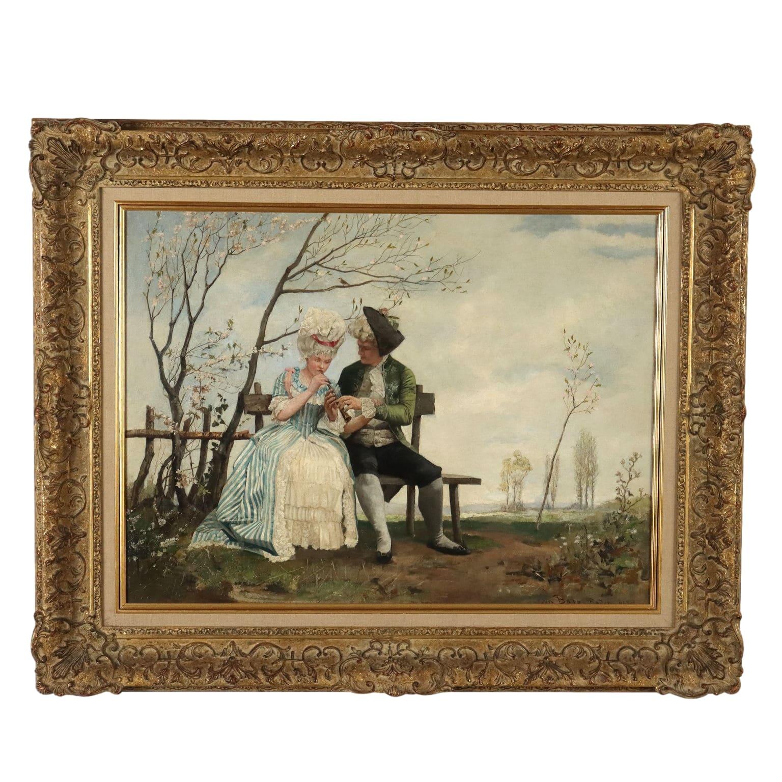 Figurative Painting di Lambert von Babo - Scena di Corteggiamento 1887