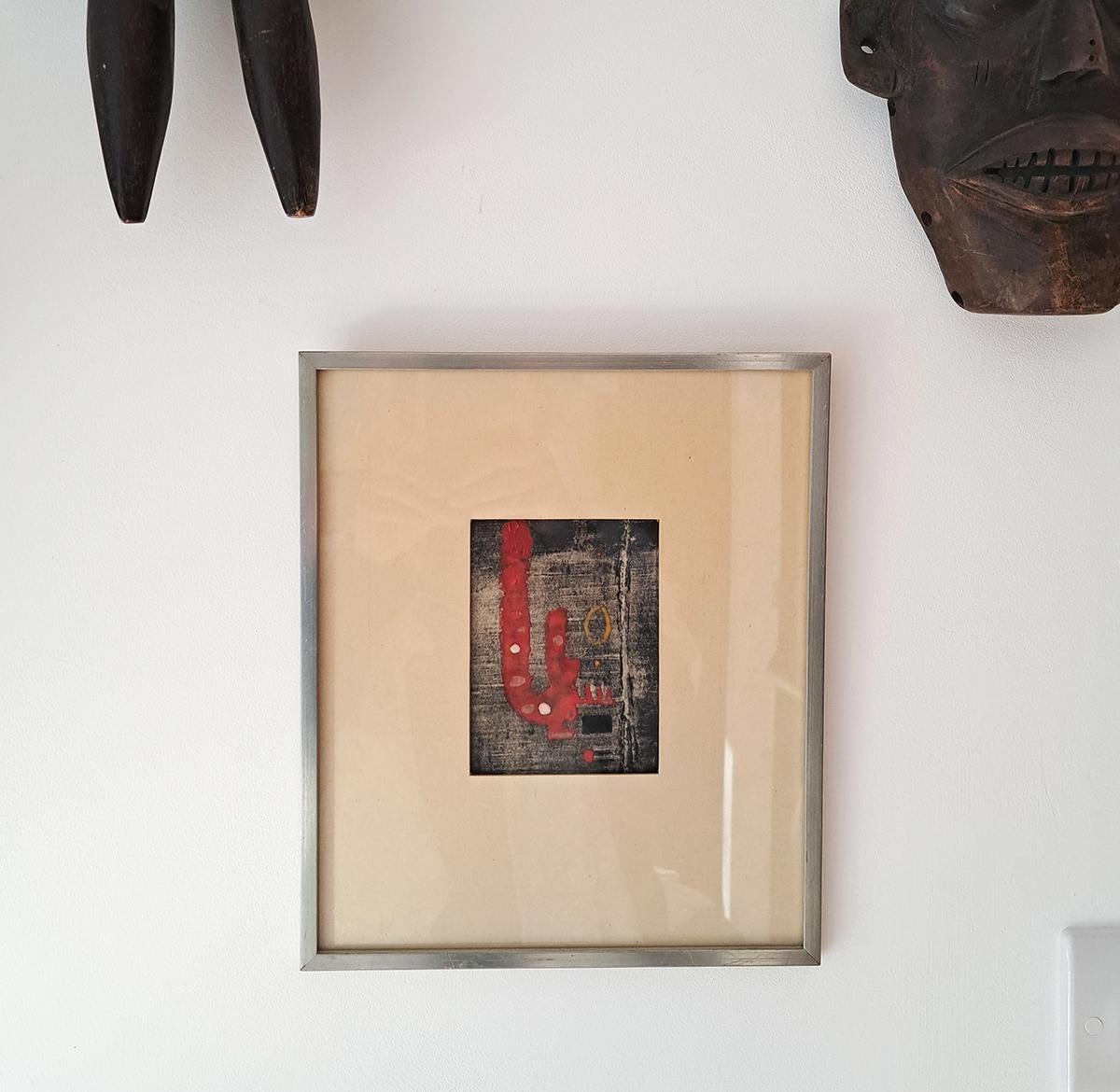 Modern Lambert Werner. (Swedish, 1900–1983) Composition, mixed media, signed. 1958 For Sale