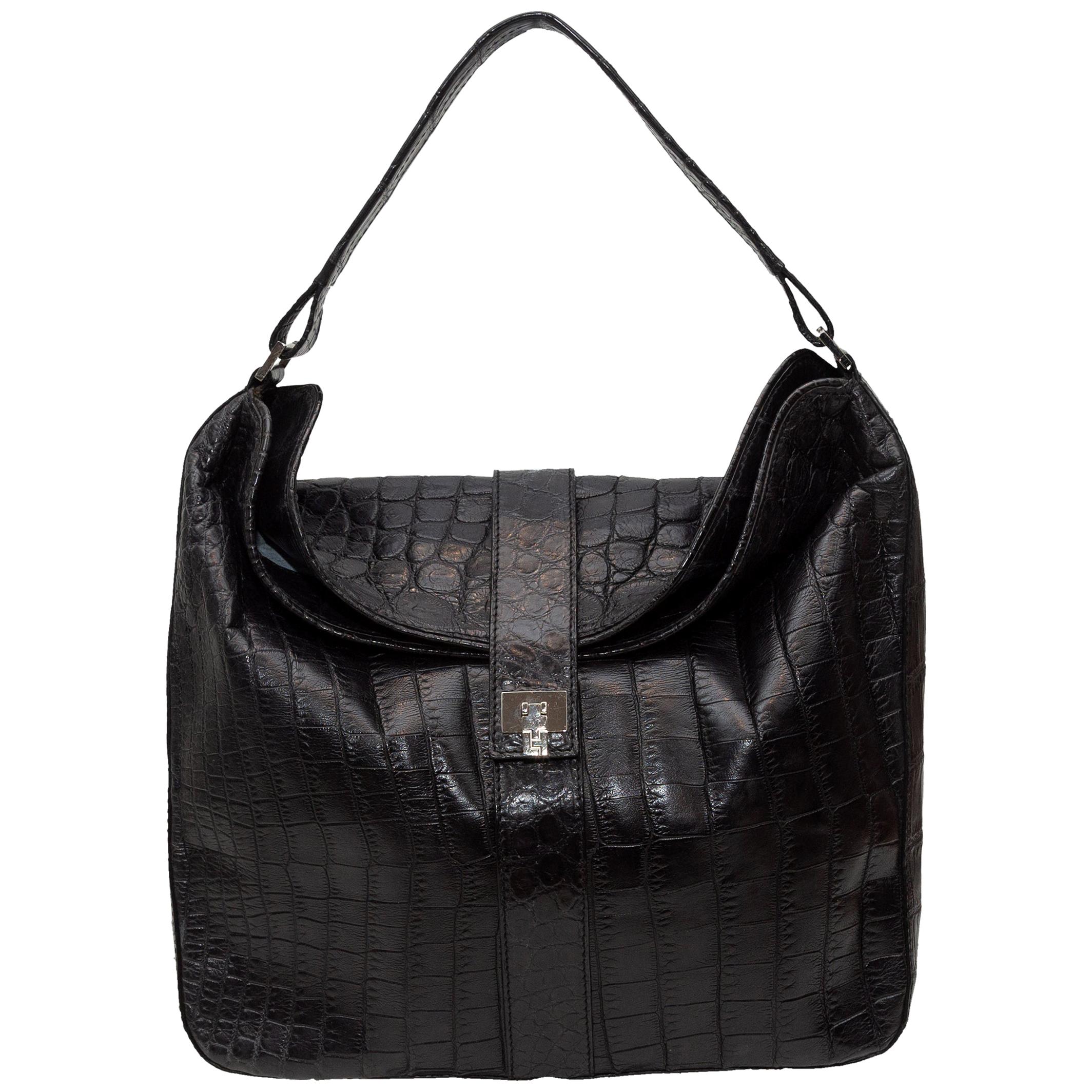  Lambertson Truex Black Crocodile Shoulder Bag