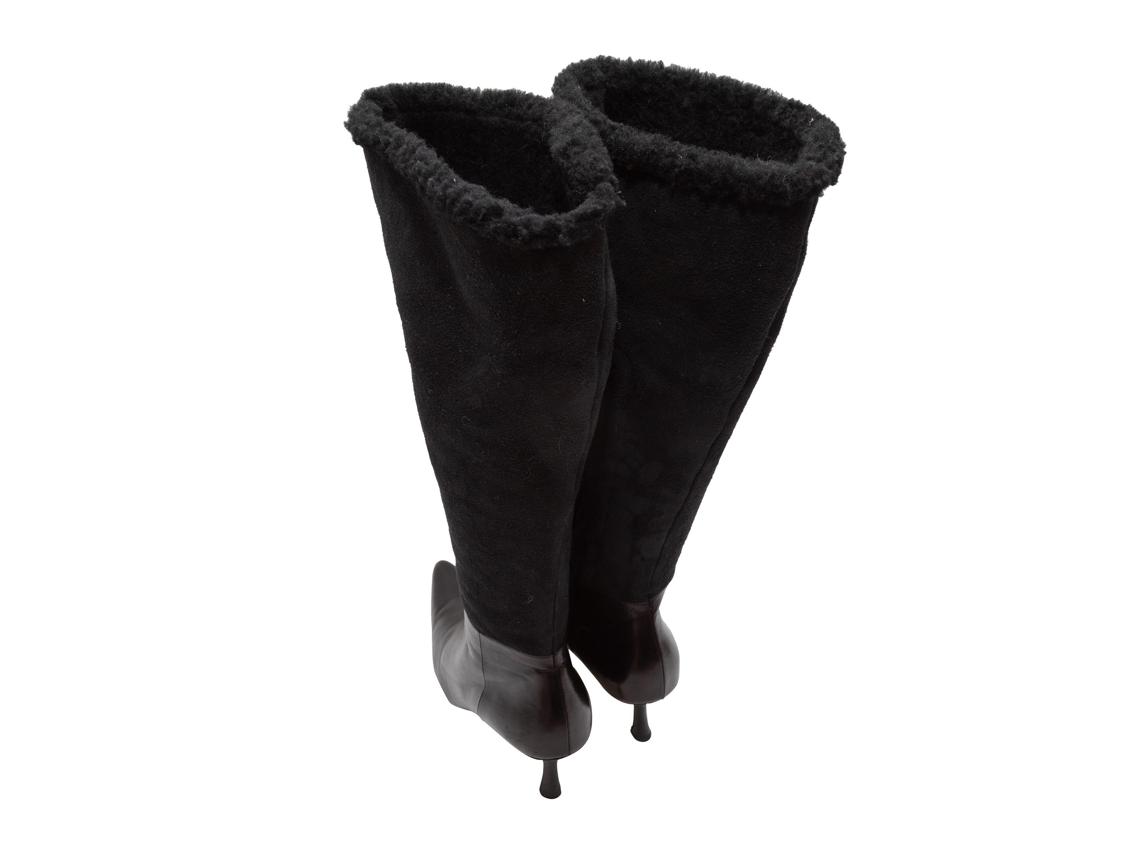 Lambertson Truex Black Leather & Shearling Pointed-Toe Boots In Good Condition In New York, NY