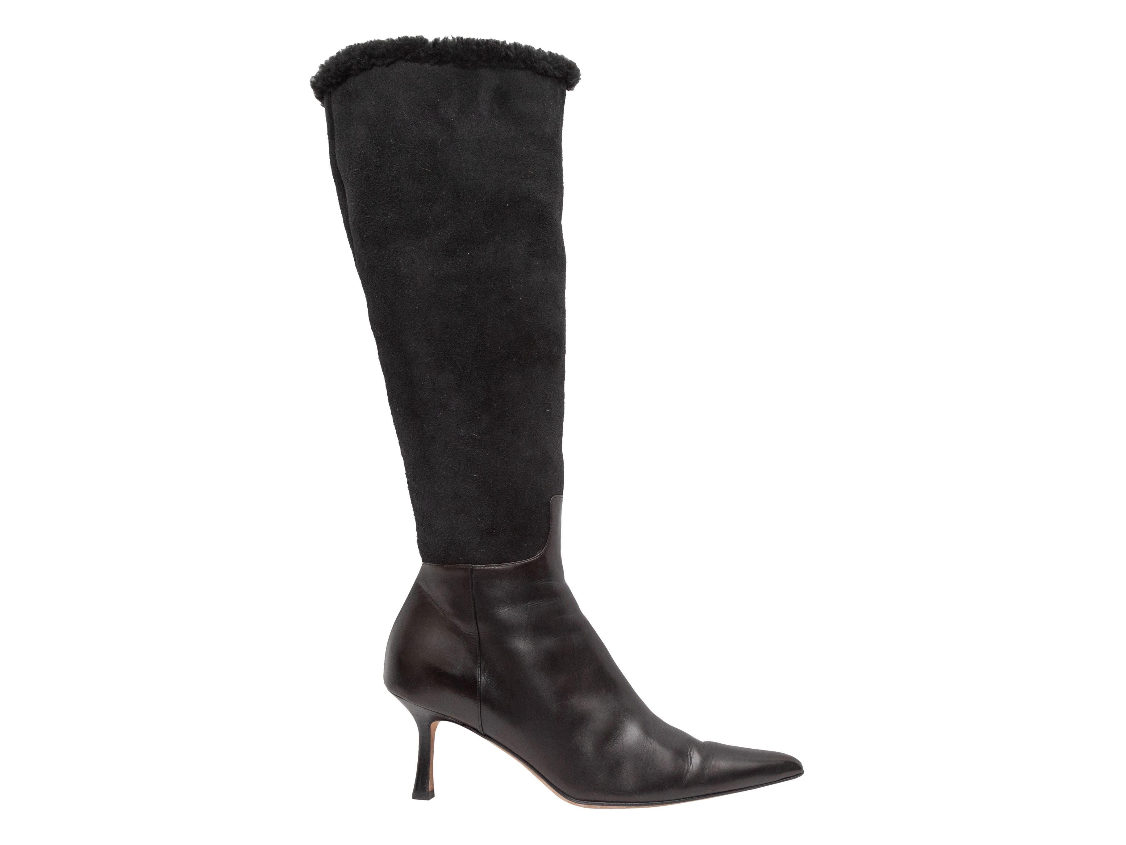 Lambertson Truex Black Leather & Shearling Pointed-Toe Boots 1