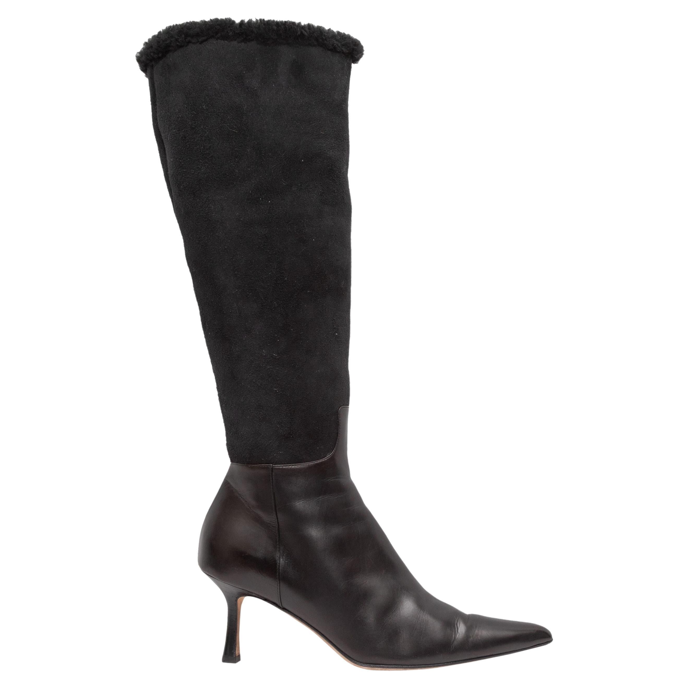 Lambertson Truex Black Leather & Shearling Pointed-Toe Boots