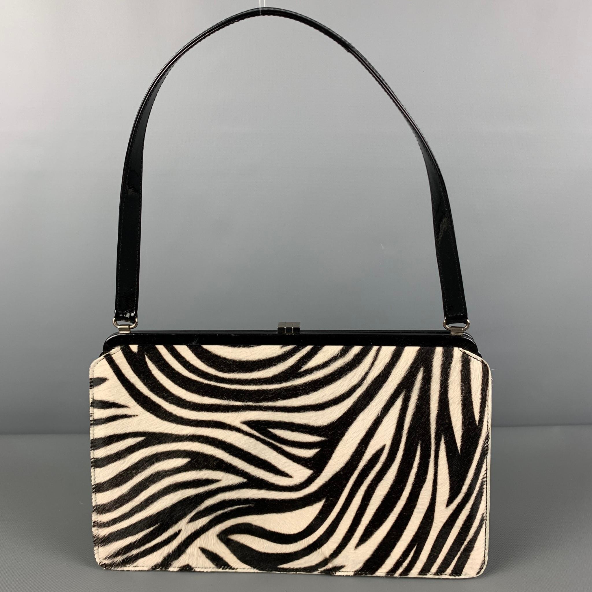 LAMBERTSON TRUEX Black White Zebra Pony Hair Top Handles Handbag In Good Condition In San Francisco, CA