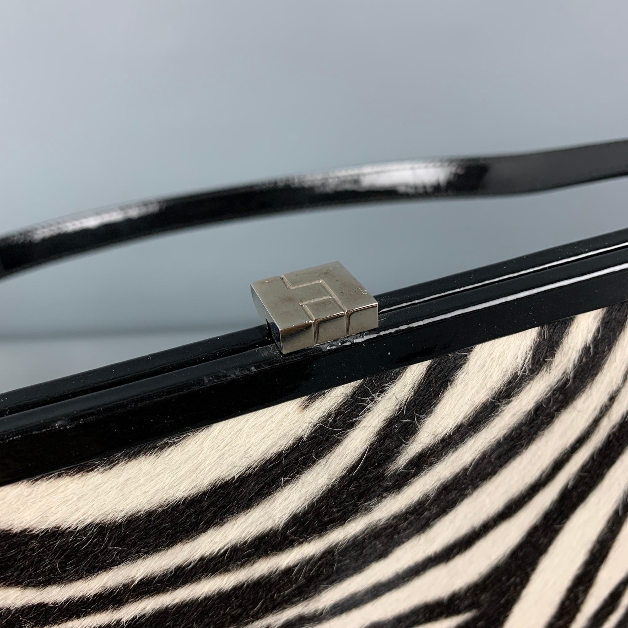 LAMBERTSON TRUEX Black White Zebra Pony Hair Top Handles Handbag 4