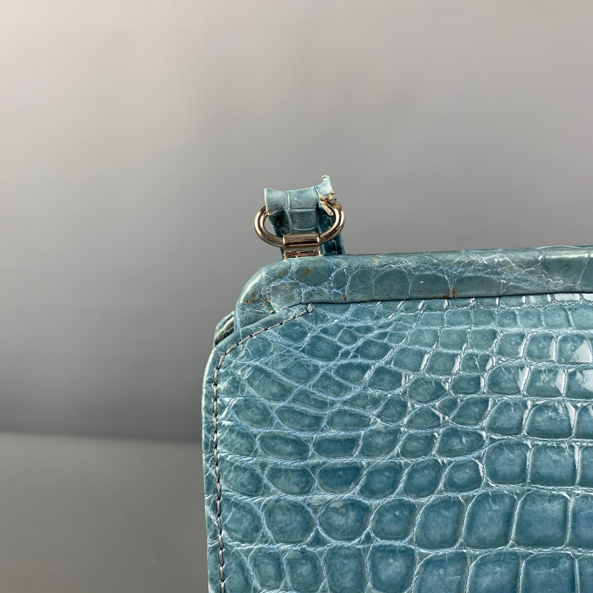 LAMBERTSON TRUEX Blue Alligator Leather Top Handles Handbag 2