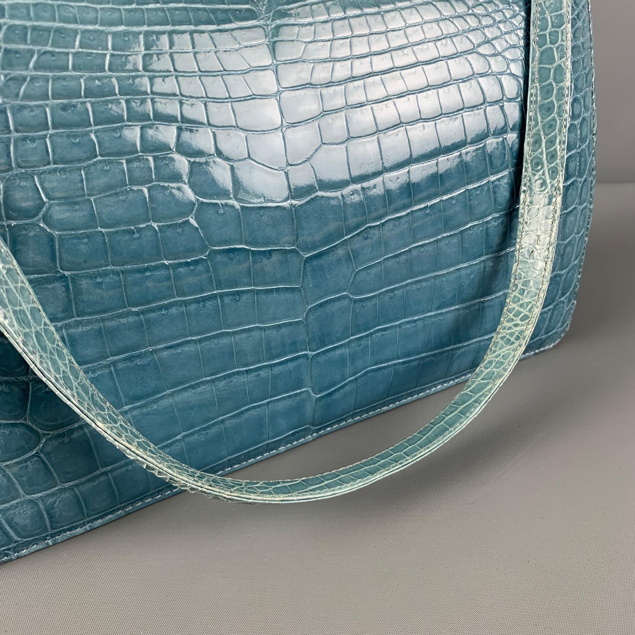 LAMBERTSON TRUEX Blue Alligator Leather Top Handles Handbag 3