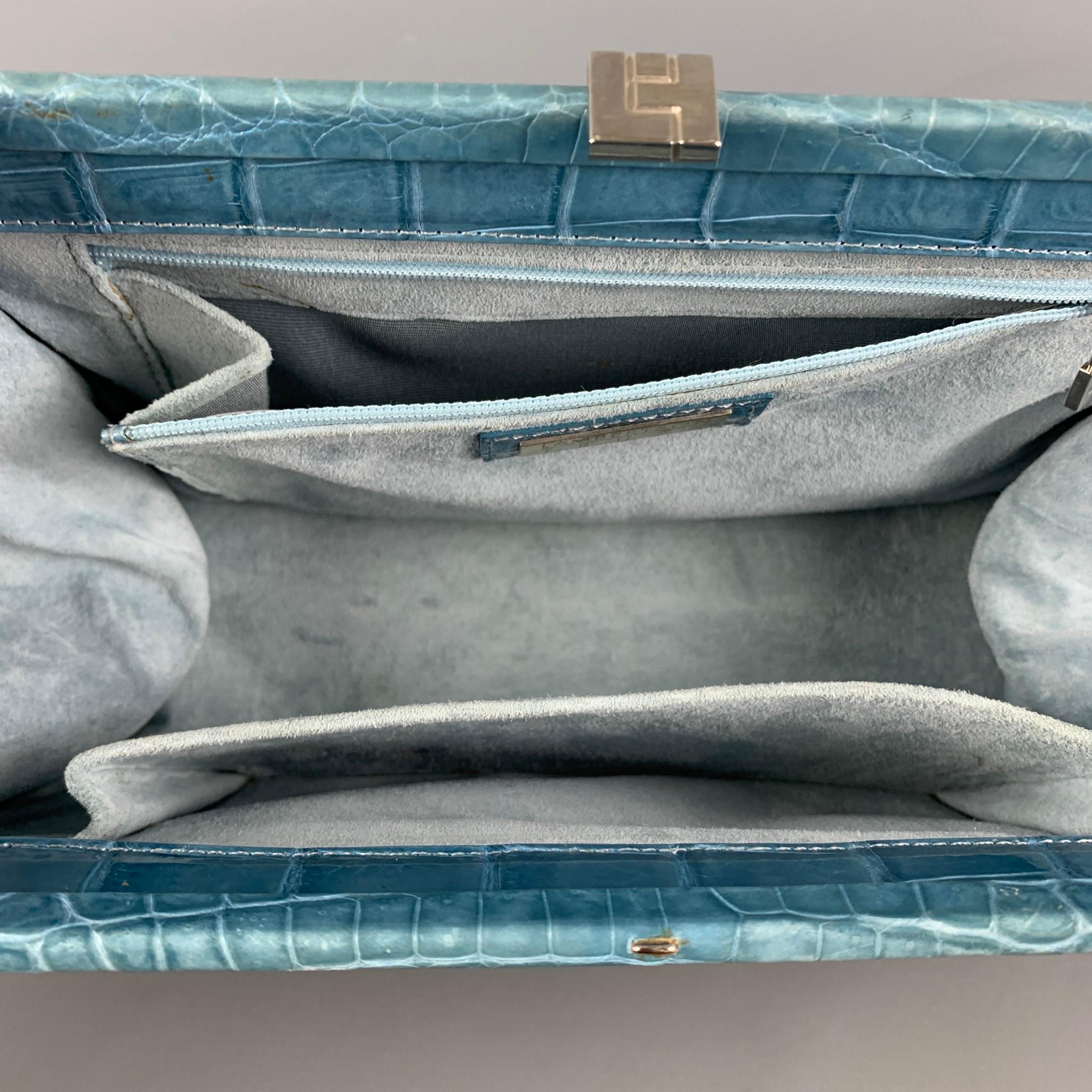 LAMBERTSON TRUEX Blue Alligator Leather Top Handles Handbag 4