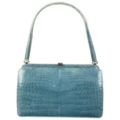 LAMBERTSON TRUEX Blue Alligator Leather Top Handles Handbag