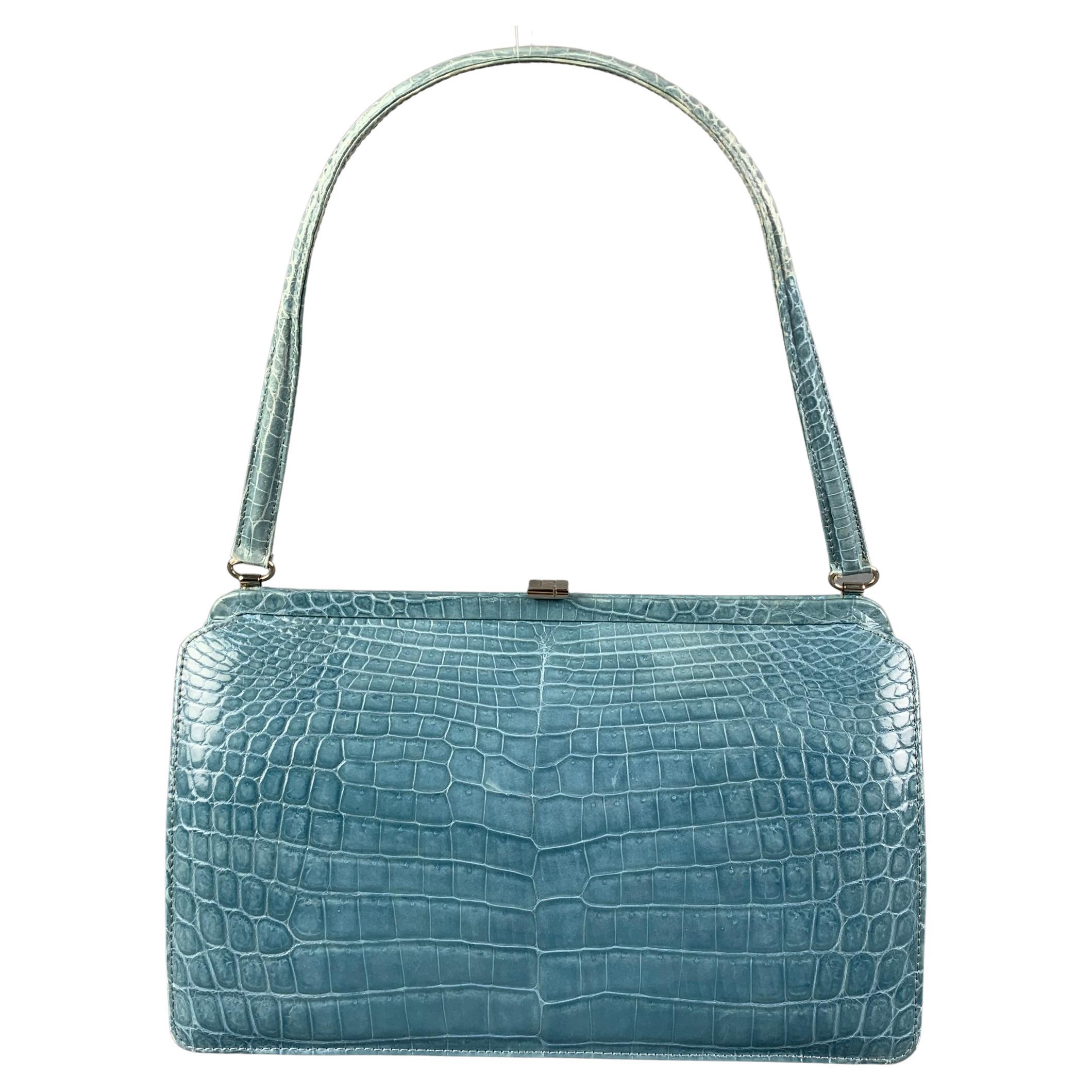 LAMBERTSON TRUEX Blue Alligator Leather Top Handles Handbag