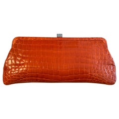 Lambertson Truex Contemporary Orange Crocodile Leather Clutch Bag