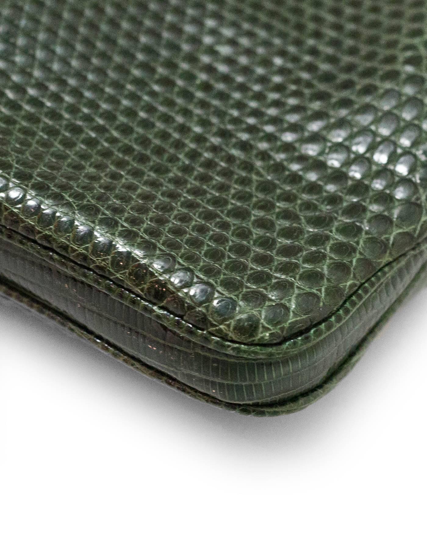 Lambertson Truex Green Lizard Clutch Bag In Excellent Condition In New York, NY