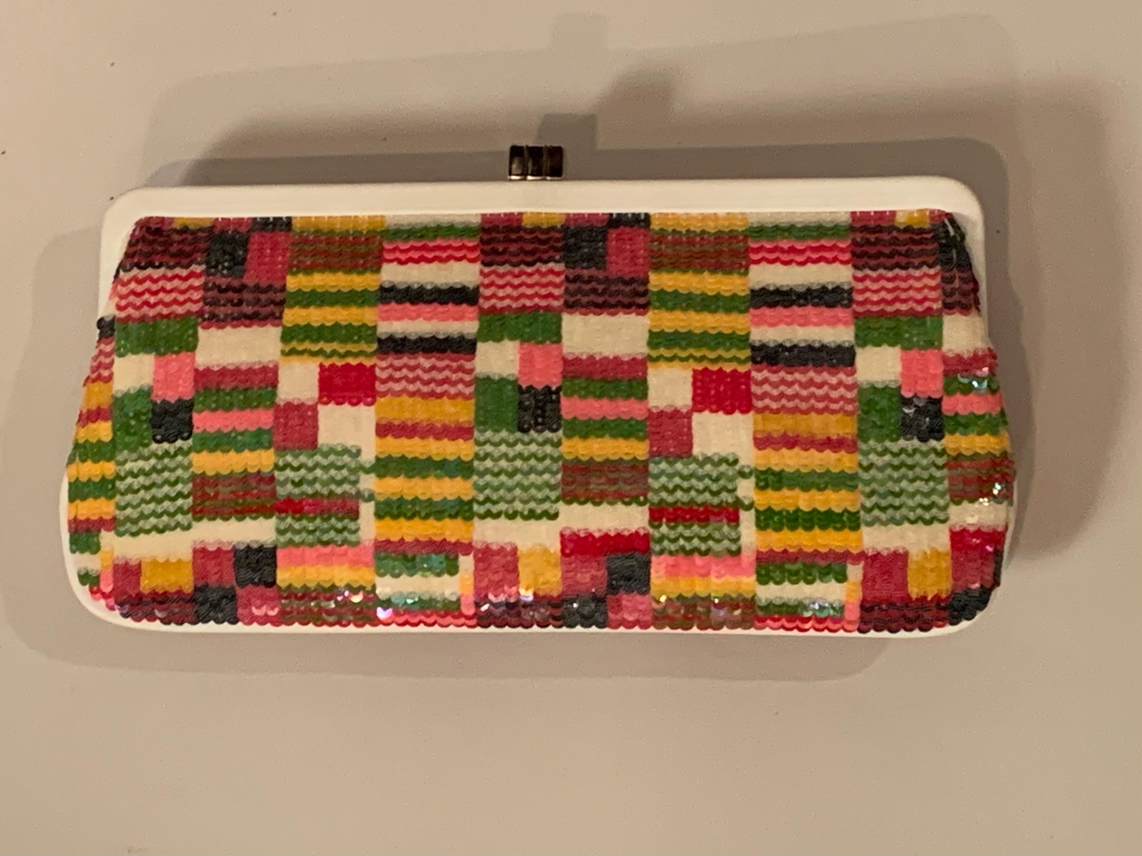 Women's Lambertson Truex Leather and Multi Color Sequin Clutch Bag For Sale