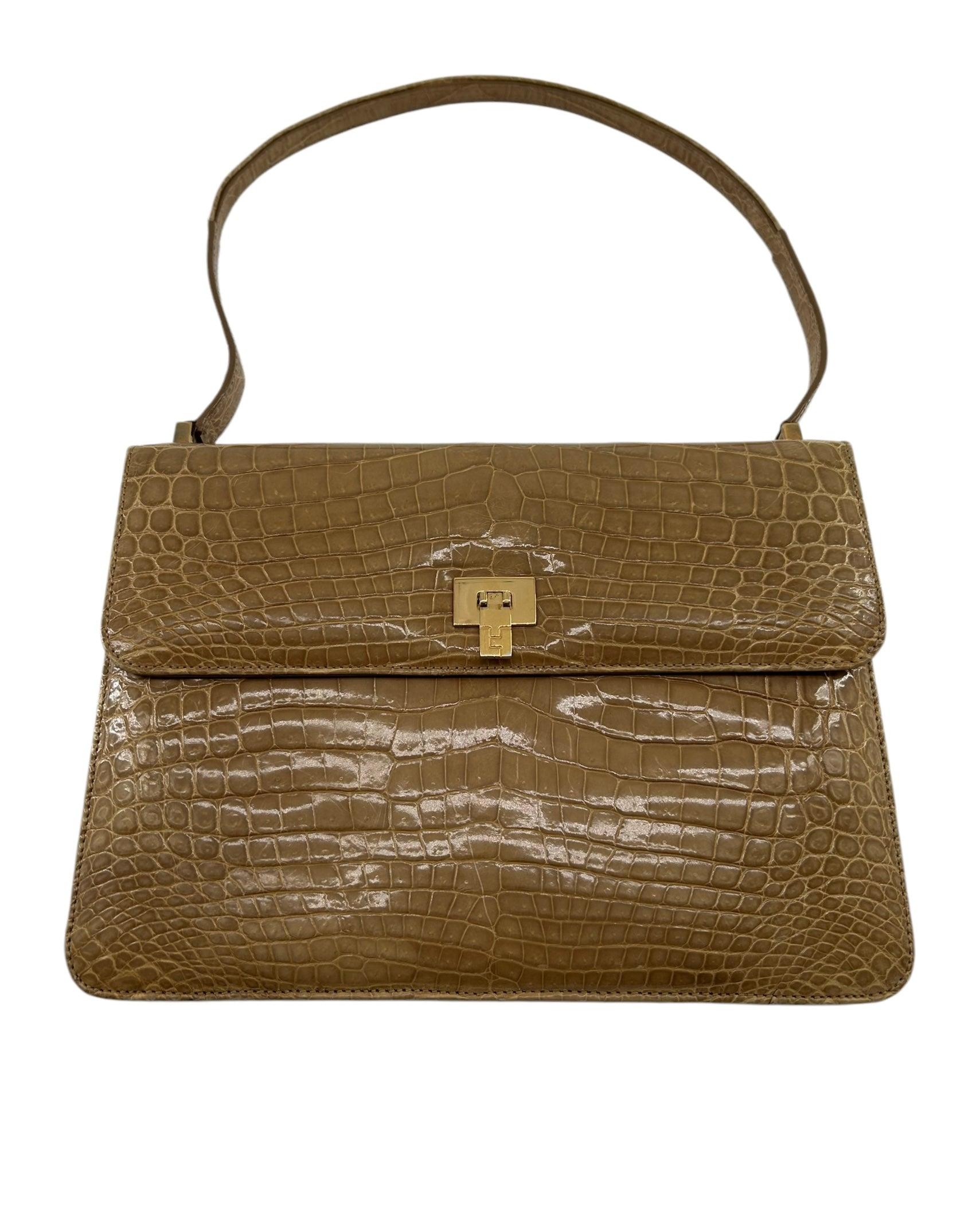 Lambertson Truex Tan Baby Krokodil Handtasche im Angebot
