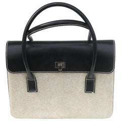 Vintage Lambertson Truex Two Tone Leather/Linen Handbag-Made in Italy