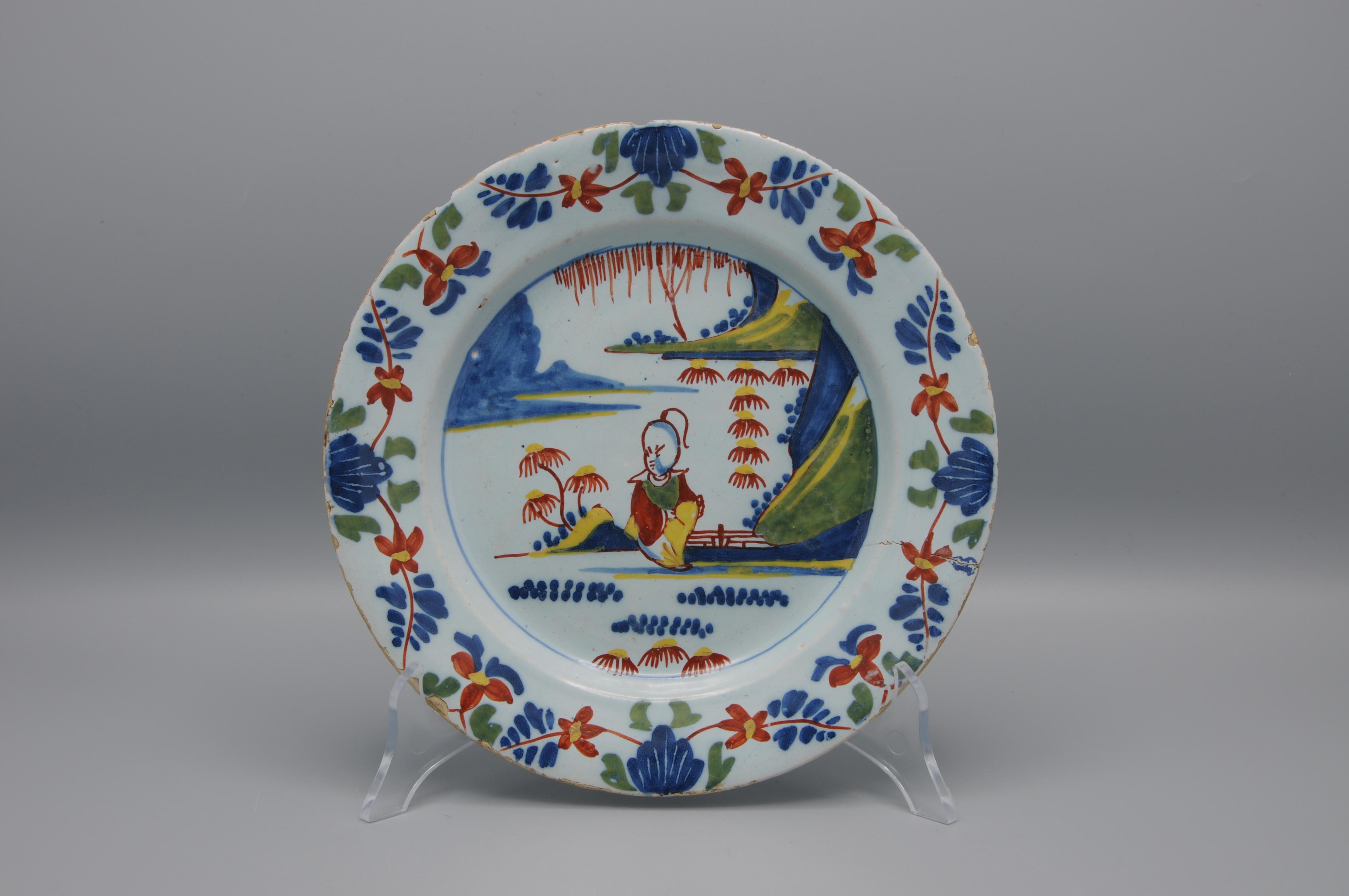 Britannique Lambeth London - Assiette chinoise en Delftware anglais, milieu du 18e siècle en vente
