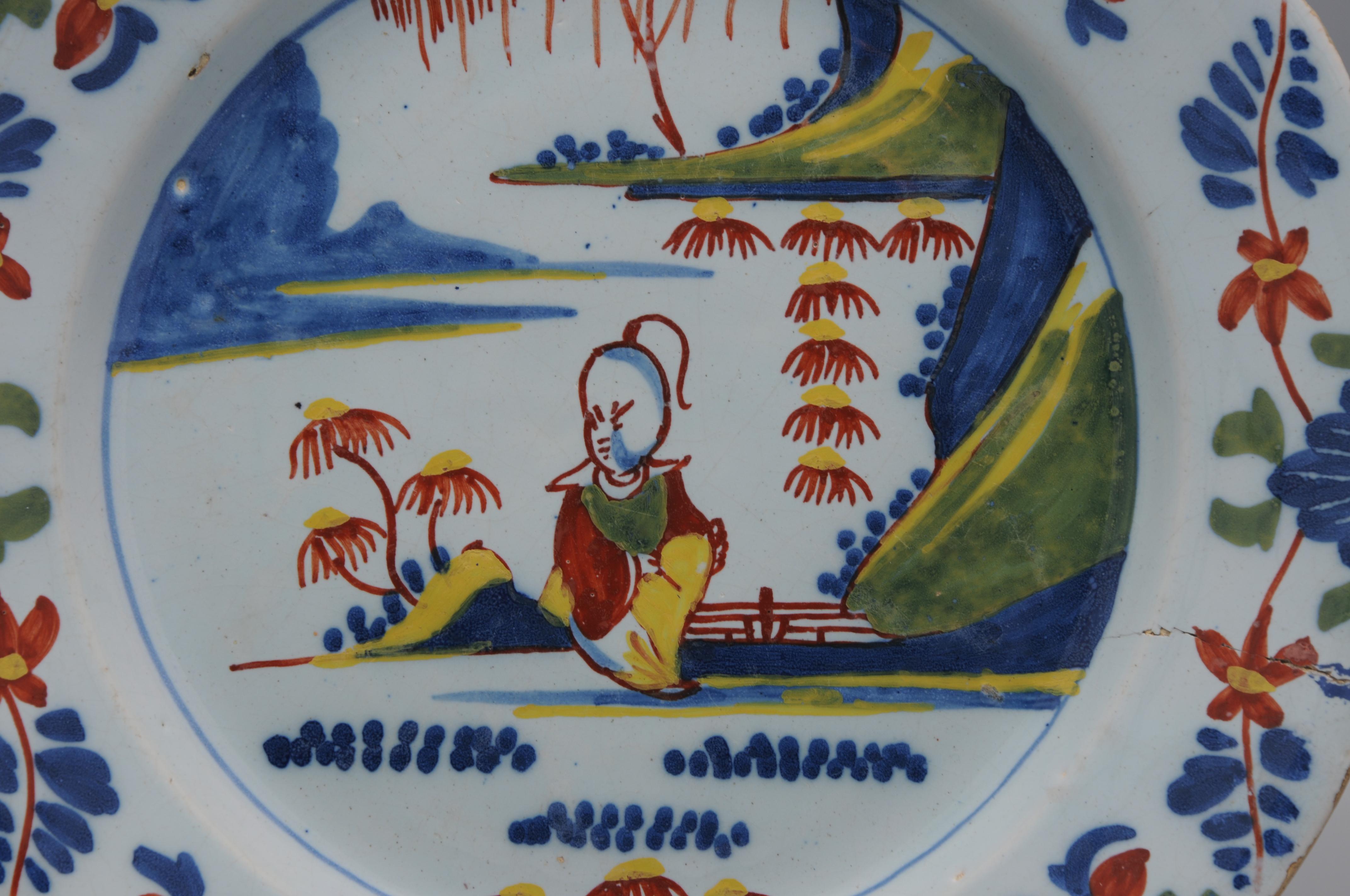 Peint à la main Lambeth London - Assiette chinoise en Delftware anglais, milieu du 18e siècle en vente