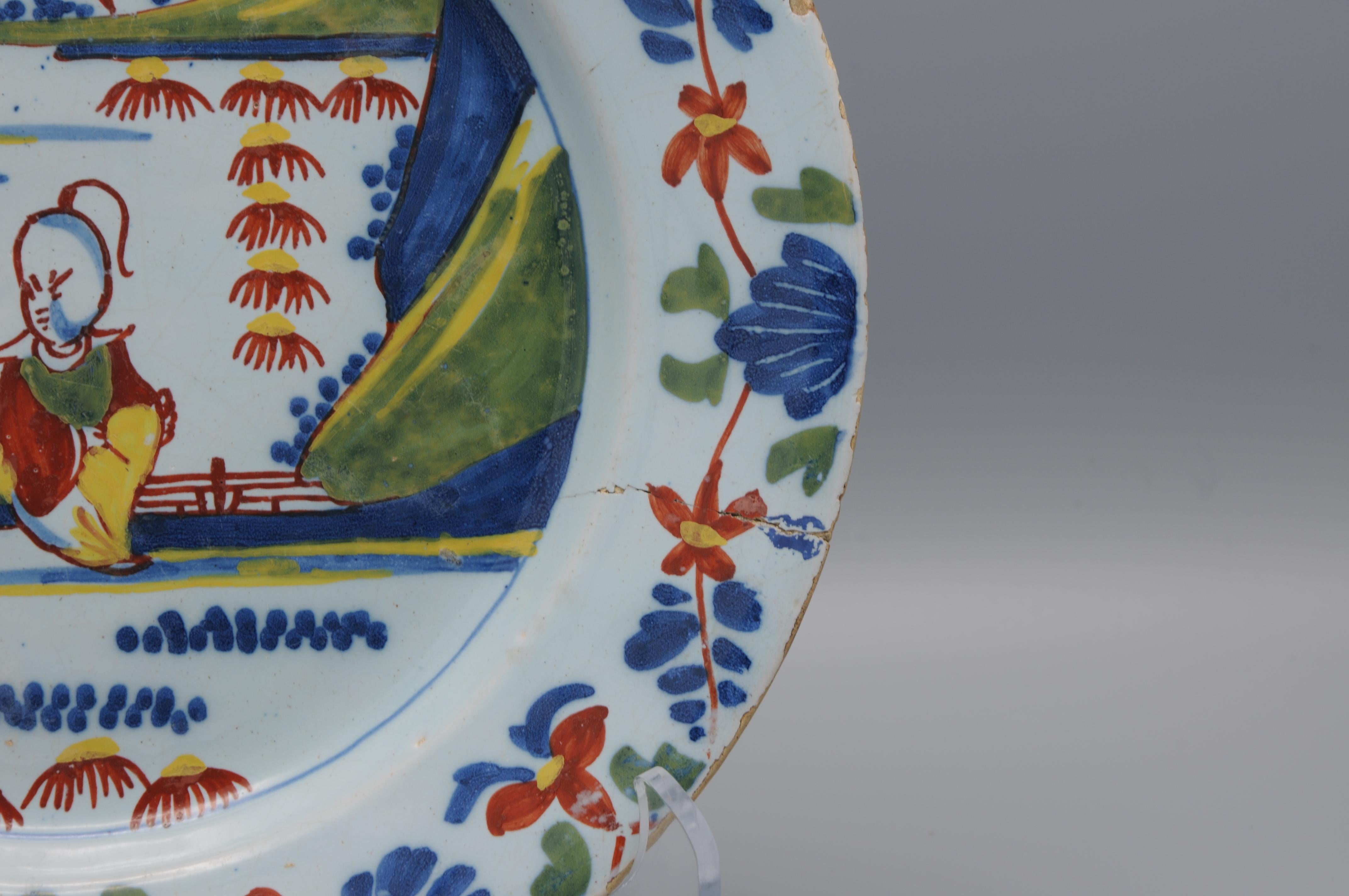 XVIIIe siècle Lambeth London - Assiette chinoise en Delftware anglais, milieu du 18e siècle en vente