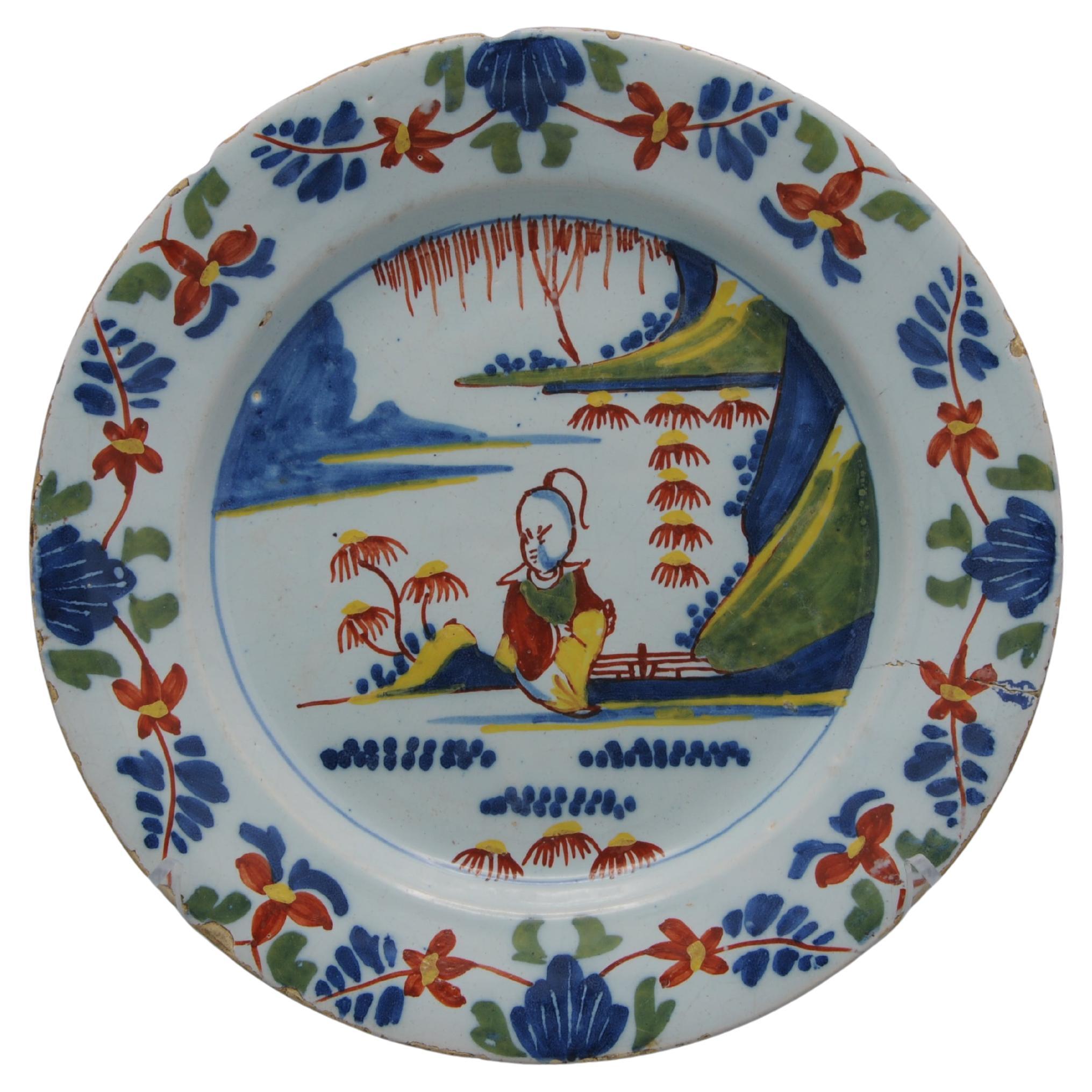 Lambeth London - English Delftware Chinoiserie Plate, mid 18th century