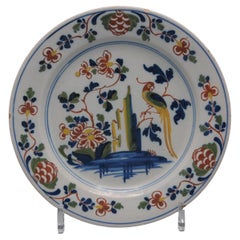 Vintage Lambeth London - English Delftware Parrot Plate, mid 18th century