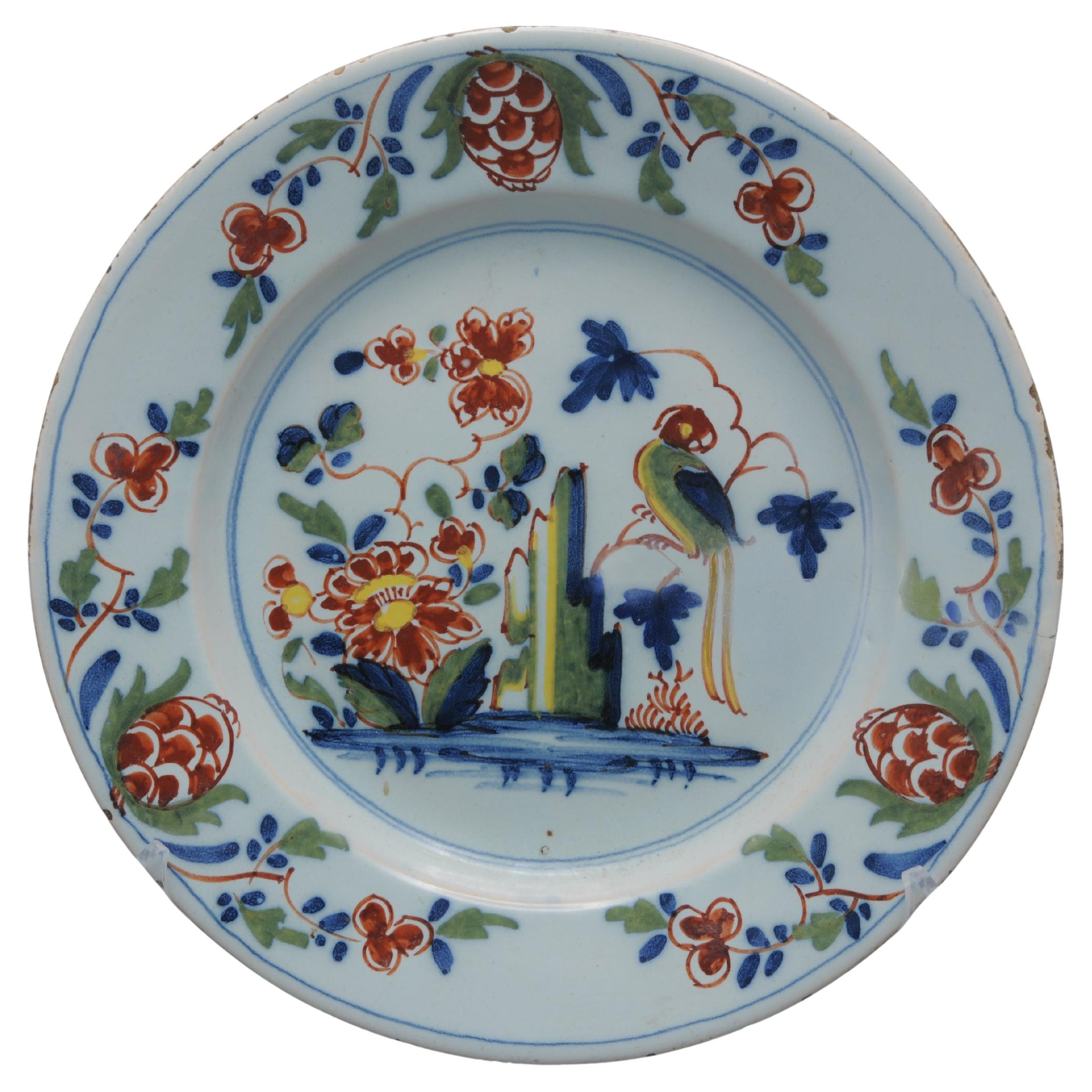 Lambeth London - English Delftware Parrot Plate, mid 18th century