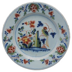 Antique Lambeth London - English Delftware Parrot Plate, mid 18th century