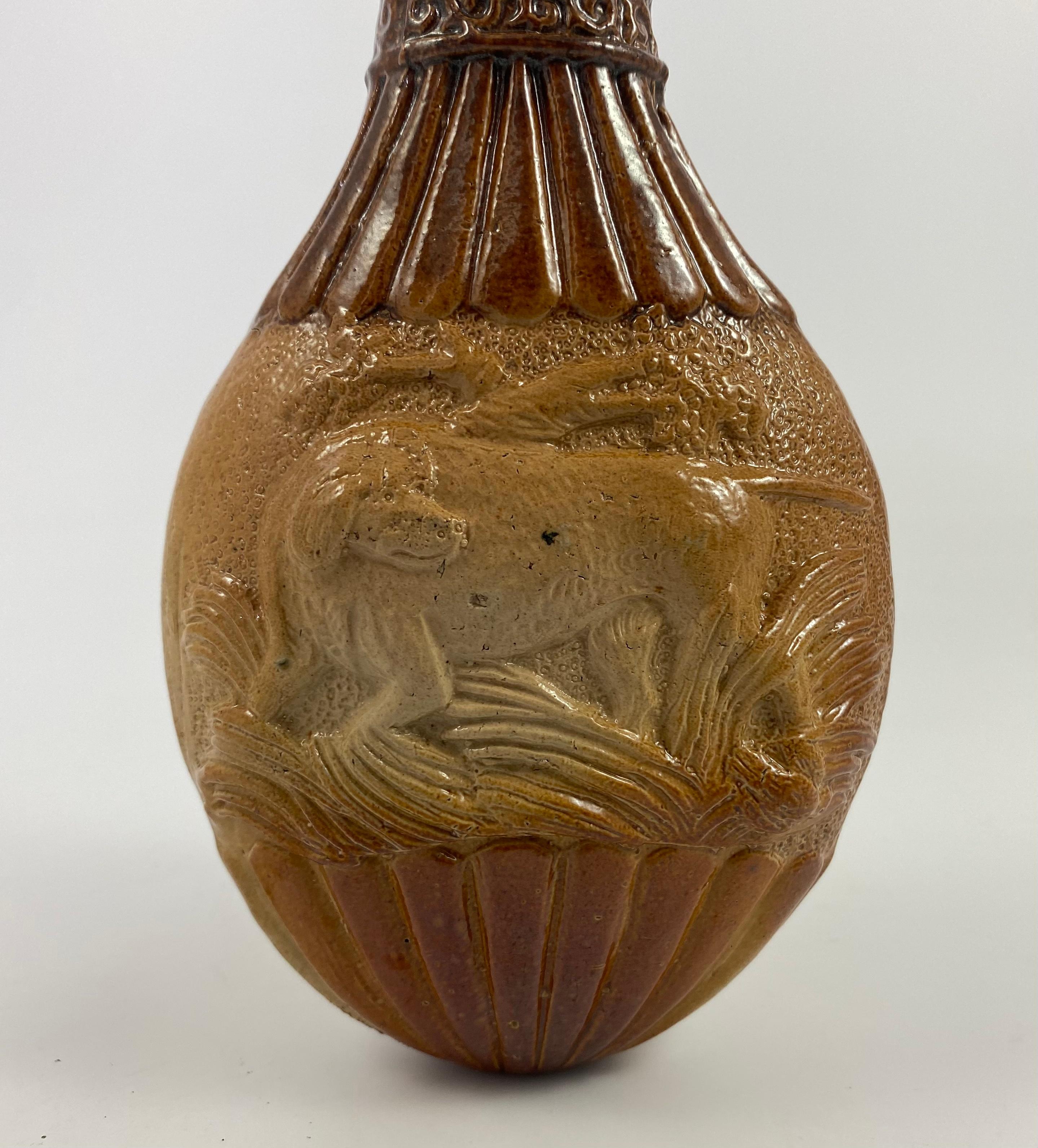 Victorian Lambeth Saltglaze Spirit Flask, c. 1840
