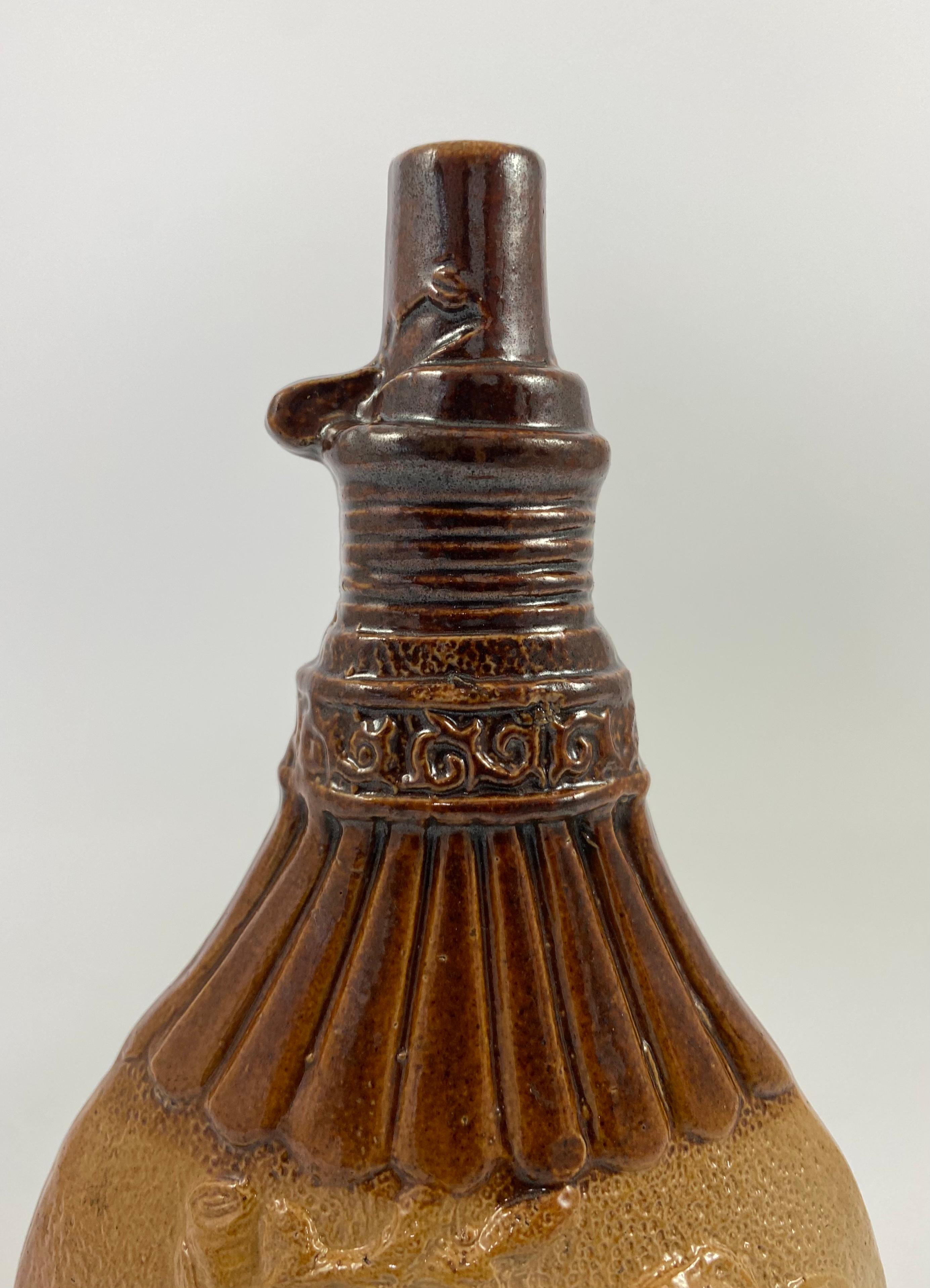 Fired Lambeth Saltglaze Spirit Flask, c. 1840